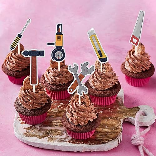 Miniatura 3 de MEFENG Mechanic - Decoración para cupcakes, 18 piezas, herramientas para postres, suministros de fiesta de cumpleaños plateadosgrises