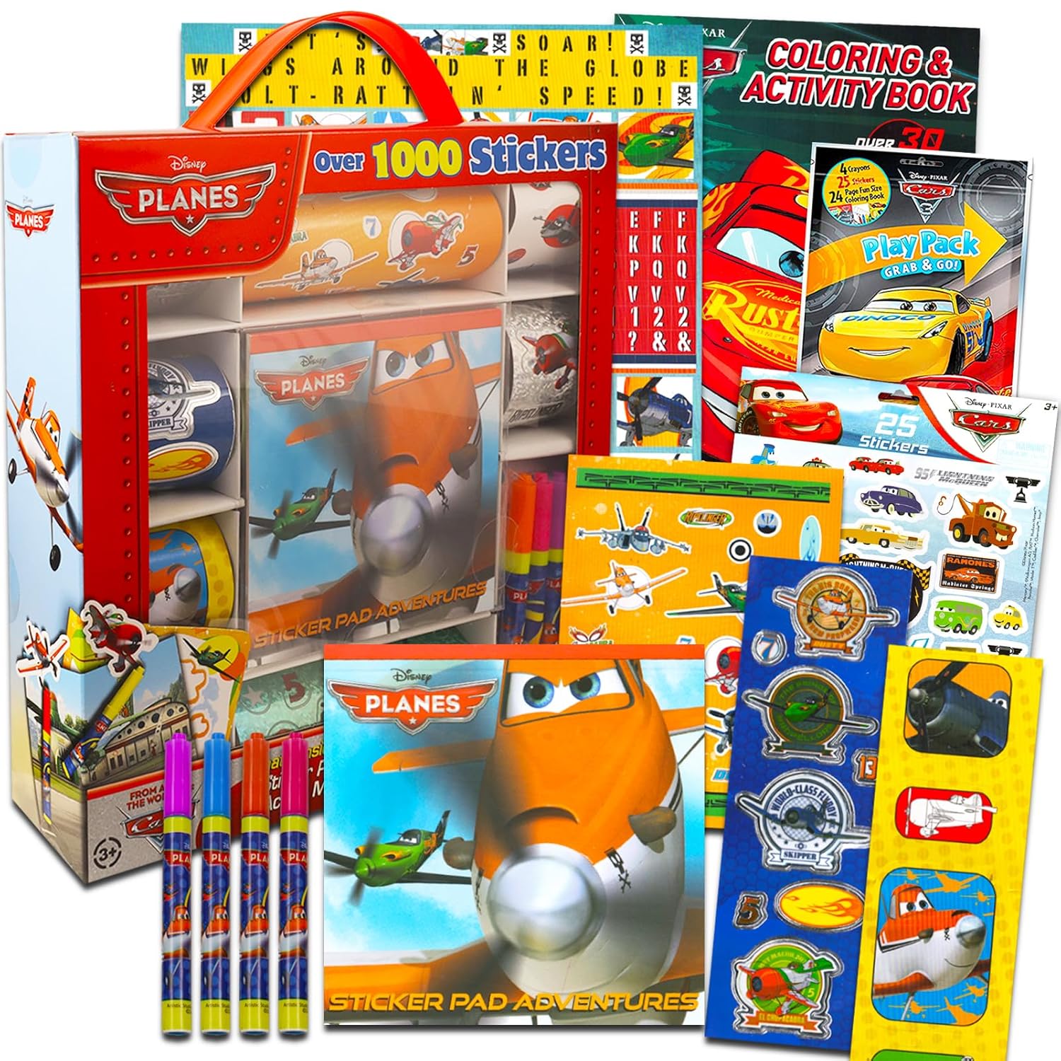 Disney Planes and Cars Coloring and Activity Book Set - Bundle with 3 Pixar Activity Books Plus Games, Puzzles, Stickers, and More