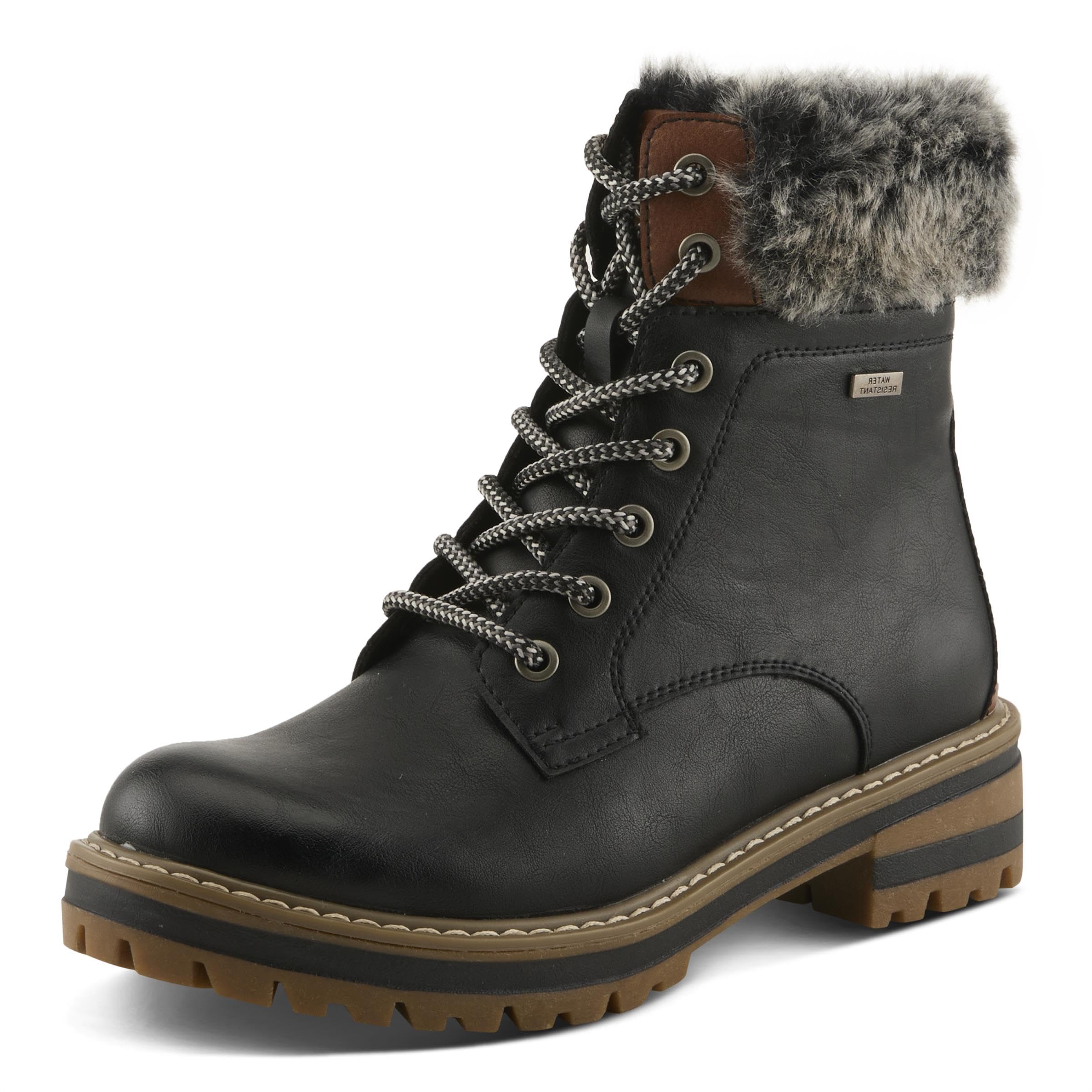 PATRIZIA Canario Womens Water-Resistant Winter Ankle Boots - Stylish Faux Leather with Plush Faux Fur Lining Durable Lug