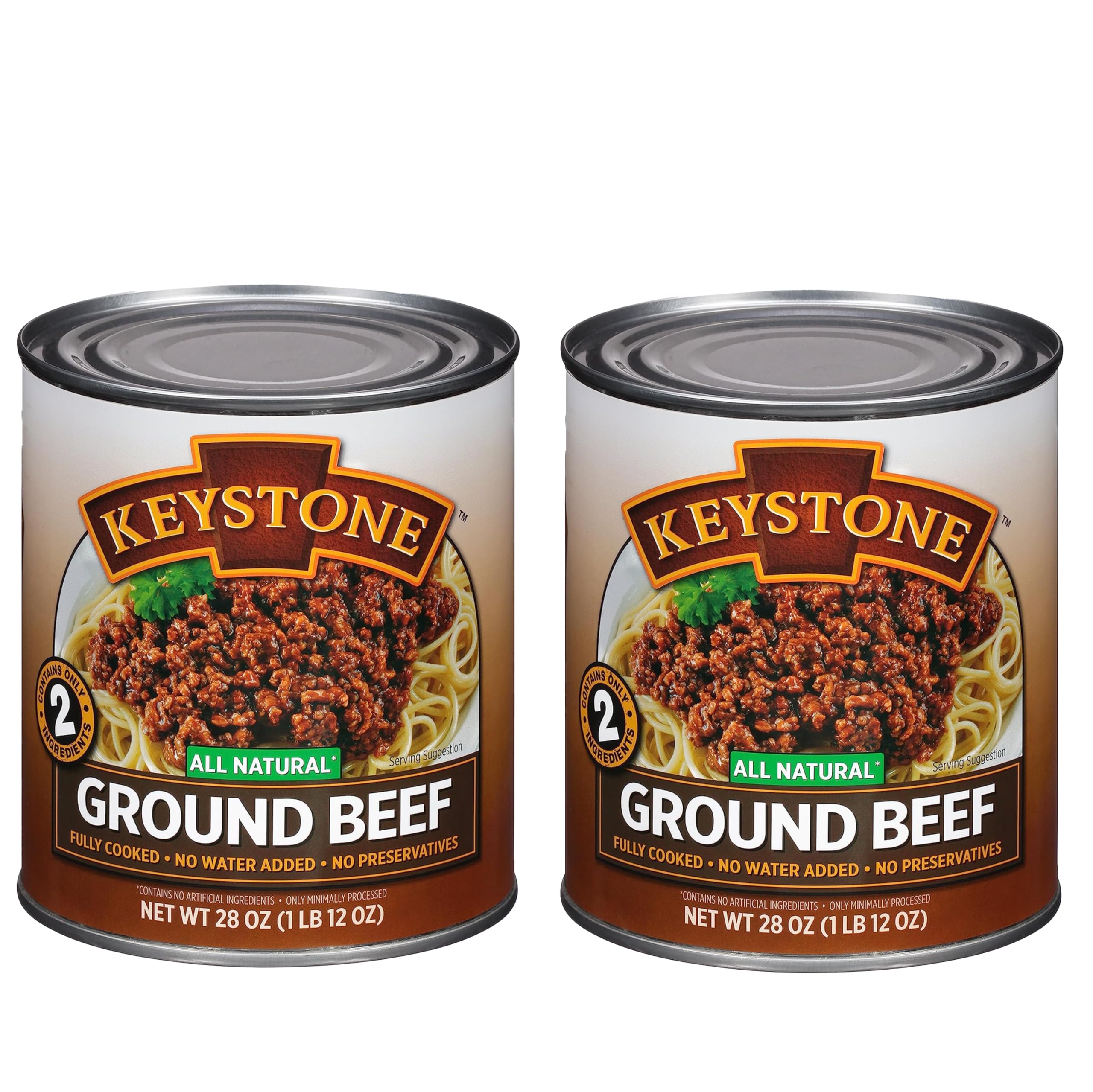 Keystone Meats All Natural Heat and Serve Ground Beef 28 oz – Fully Cooked Canned Meat – Ready to Eat – 5-Year Shelf Life – Pantry Staple for Everyday Meals, Emergency Survival Canned Food – Made in USA – Pack of 2
