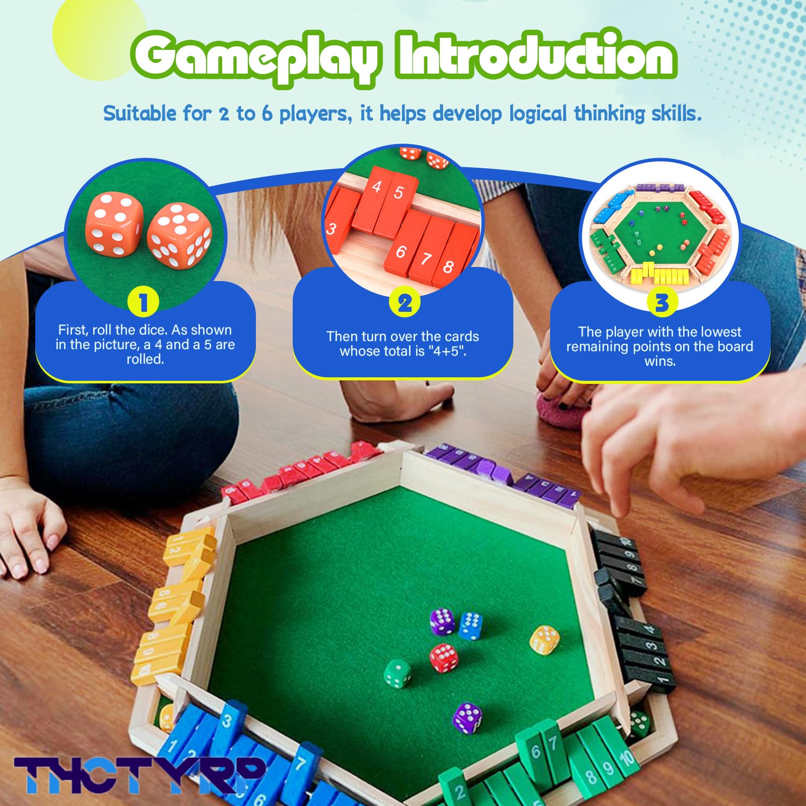 Shut The Box drewniana gra planszowa dla 6 graczy, klasyczna gra w kości, gra rodzinna i gra podróżna, tradycyjna gra w pub