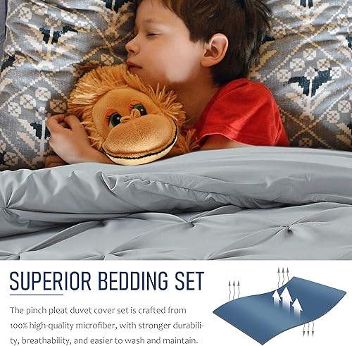 Miniatura 9 de Tyfitb Juego de funda de edredón plisada tamaño Queen, color blanco, juego de funda de edredón de 3 piezas con cierre de cremallera