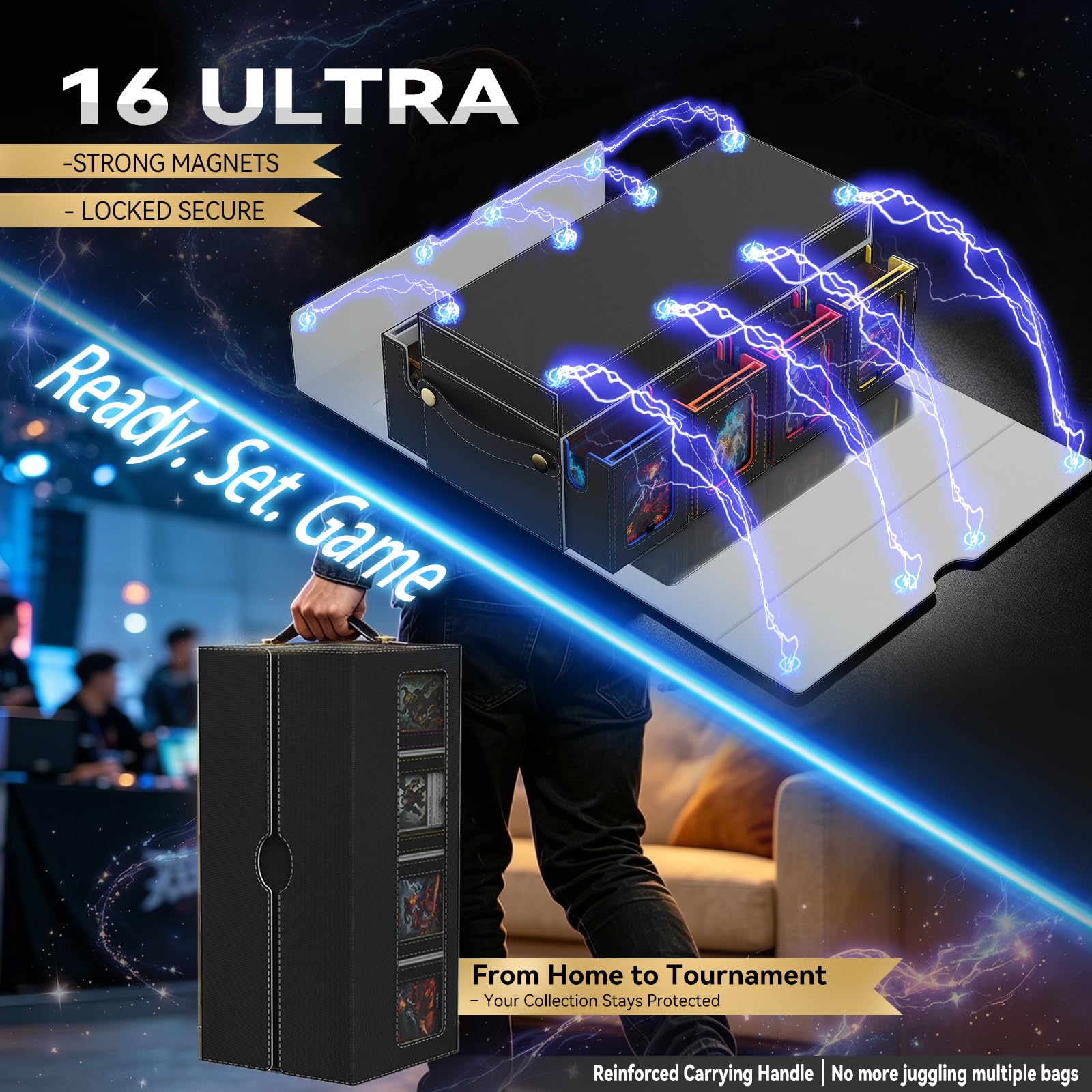 10in1 MTG Commander Deck Box mit Tragbarem Griff Deckbox,8 Deck Sammelkarten Aufbewahrungsbox mit Display&WüRfelablage 2000+ Karten,Abnehmbare Sammelkarten Box Mit35pt füR Top Loader Tcg Ccg
