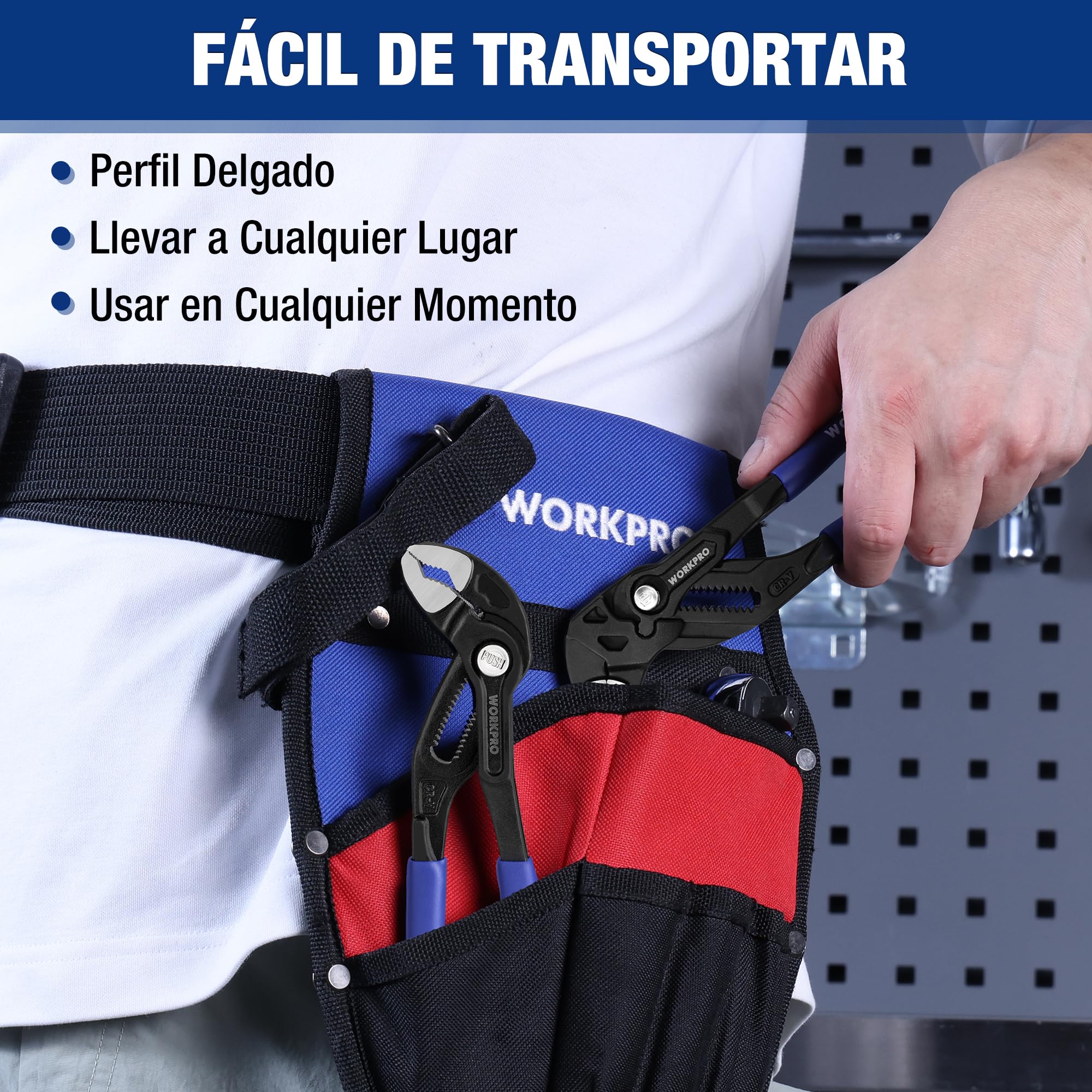 WORKPRO Juego de Llave Ajustable y Alicate de Bomba de Agua 2 Piezas, 180 mm, Alicate de Ranura sin Dientes y Llave para Tubos de Acero Cr-V Resistente, Ajuste Rápido para Trabajos de Reparación