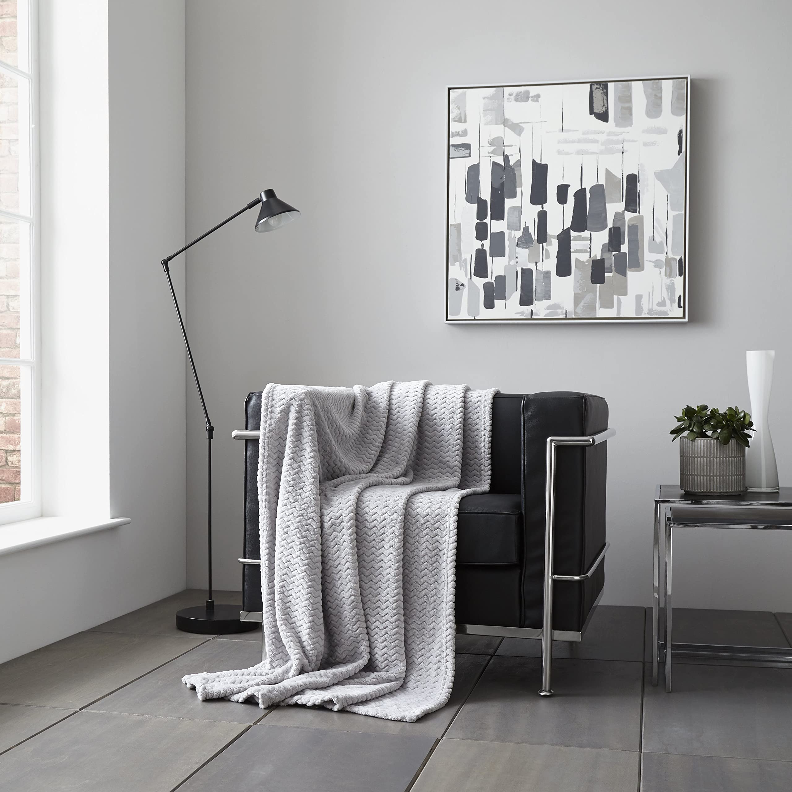 GC GAVENO CAVAILIA Wave Fleece Blanket, Cosy Warm Sofa Throws, Fluffy Blankets For Beds Or Settee, Snuggle & Fuzzy Throw Silver, 150X200