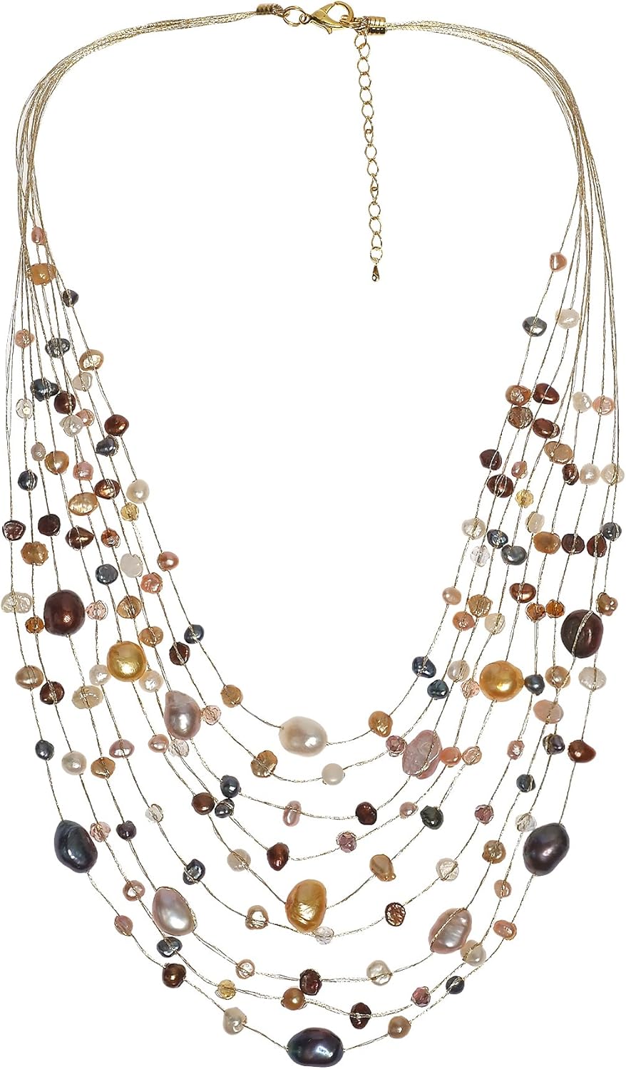AeraVida Striking Elegance Cultured Freshwater Dyed Multicolor Pearls Multi-Strand Necklace | Freshwater Pearl Necklace Strand | Multicolor Long Pearl Necklace for Women