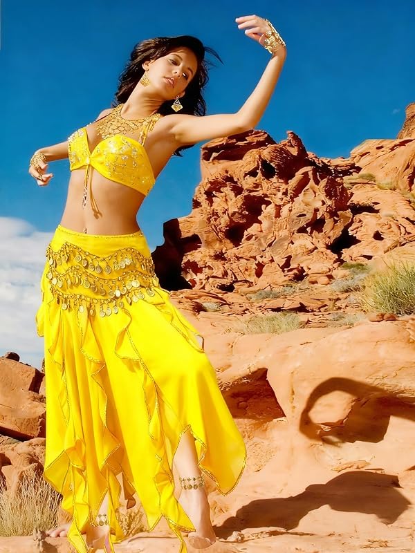 Hicarer 3 Pcs Belly Dance Hip Scarf Gold Coin Necklace Earrings, Gold by Hicarer - Image 3