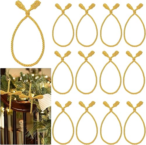 Guirnalda decorativa de Navidad para barandilla, paquete de 12, lazos decorativos de Navidad de 20 pulgadas, lazos giratorios reutilizables y