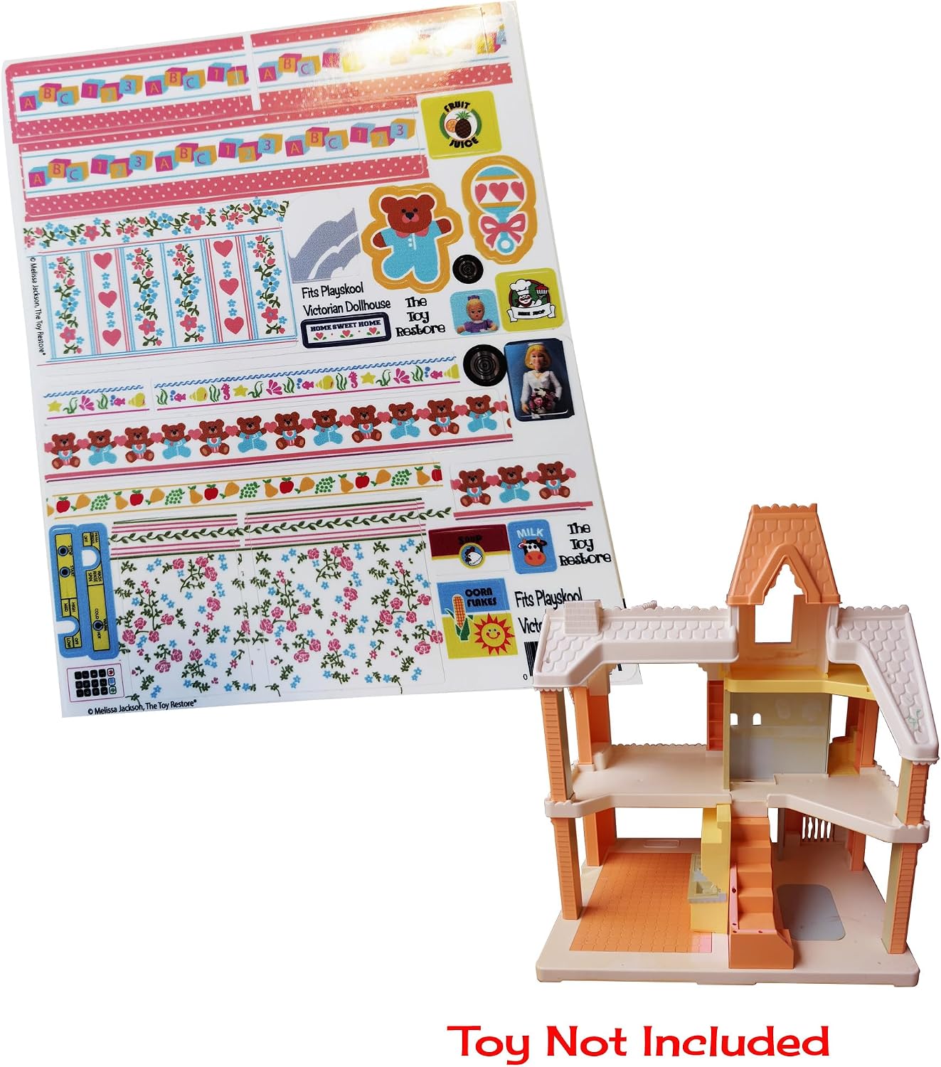 Toy Restore Replacement Stickers Fits Playskool Victorian Dollhouse Decals 1991