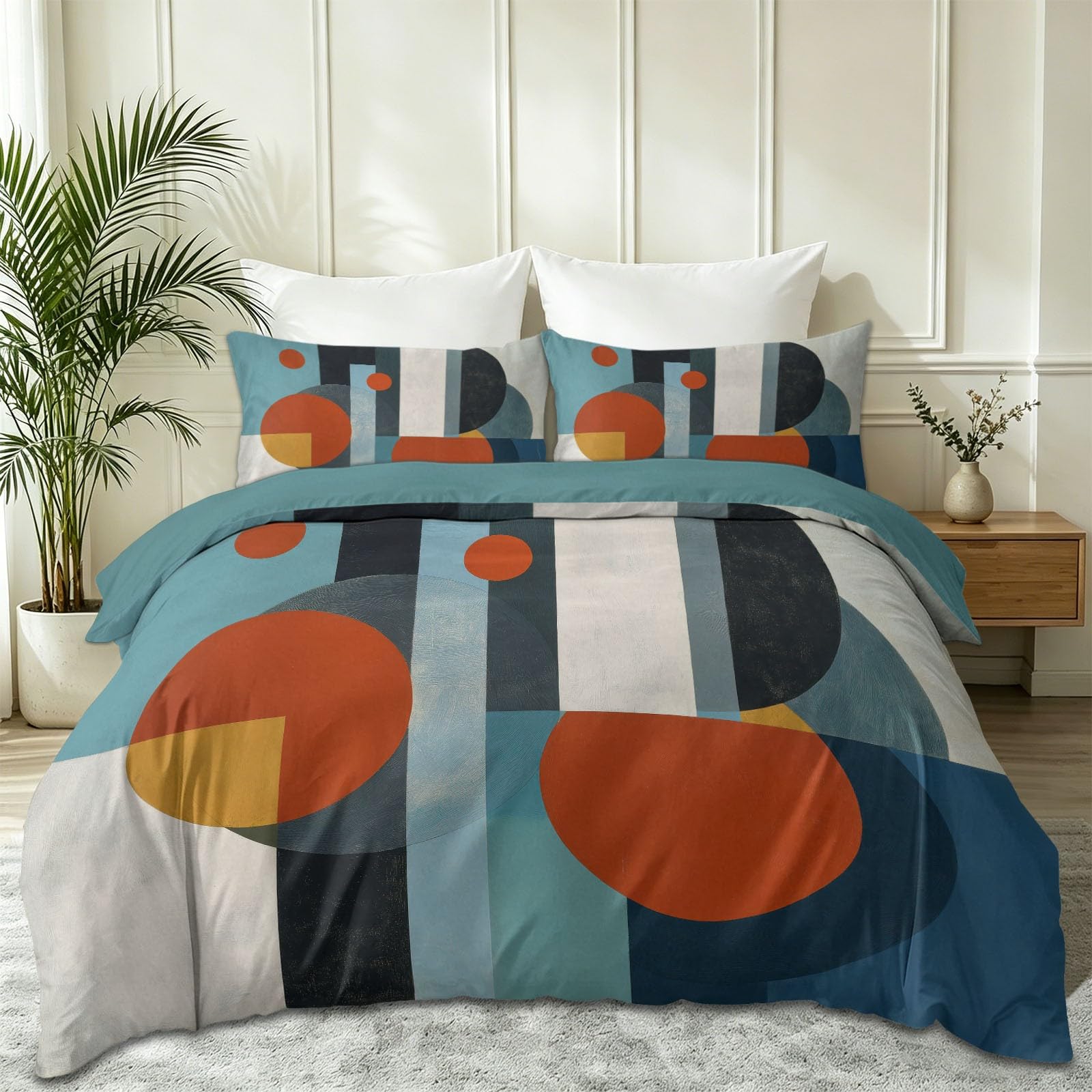 Minimalista moderno funda nórdica de 240 x 260 cm, 3D rayas geométricas bloque de color juego de cama para habitaciones de niñas y niños, decoración, cian microfibra suave y transpirable