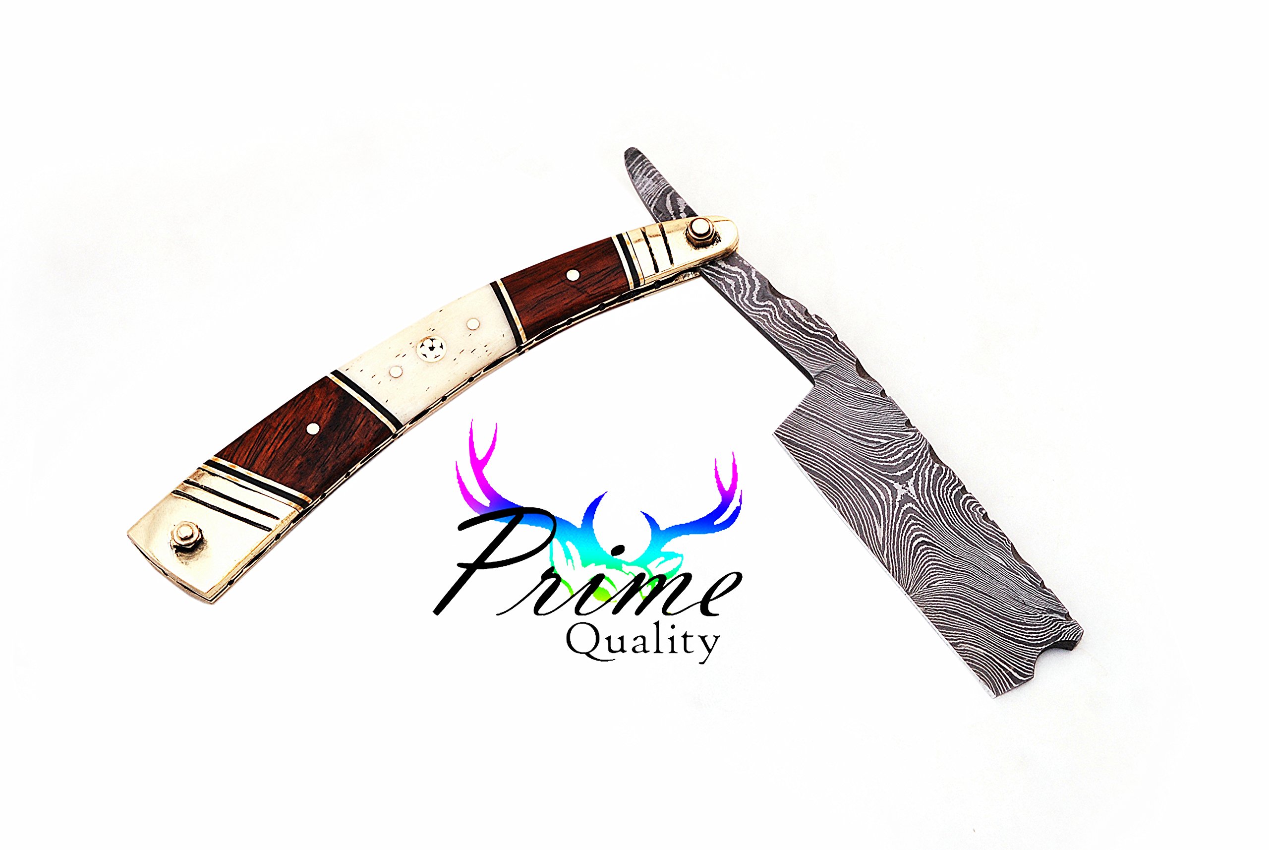 HM TRADING Custom Handmade Damascus Steel Straight Razor Special Handle and Leather Sheath