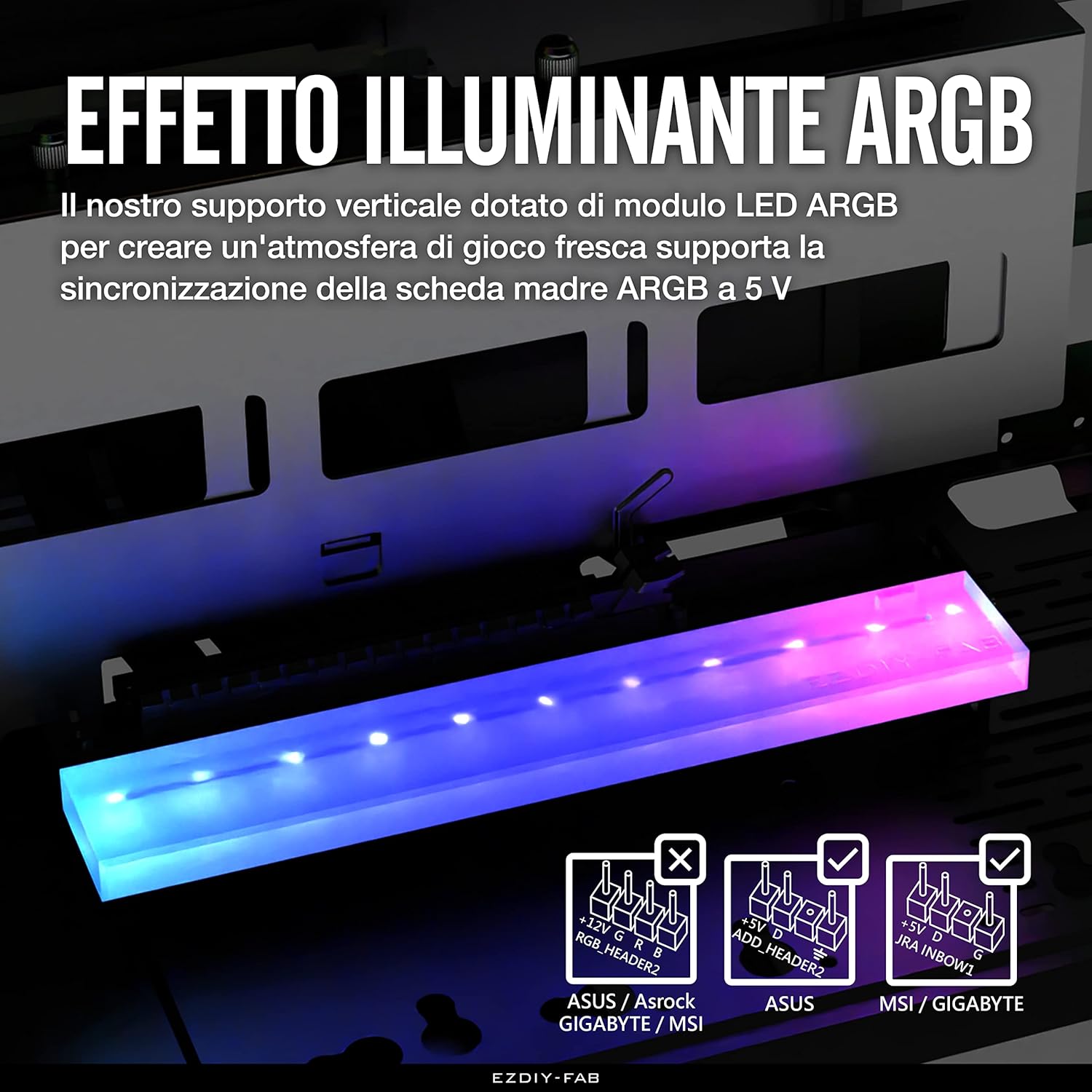 EZDIY-FAB Supporto per GPU PCIe 4.0 per Schede Grafiche,Regolazione Multi-Angolo con Modulo LED ARGB 5V 3Pin,Kit di Supporto VGA per Schede Video con Cavo Riser PCIe 4.0 X16 Gen4 17cm/6.69in-Nero EZDIY-FAB Supporto per GPU PCIe 4.0 per Schede Grafiche,Regolazione Multi-Angolo con Modulo LED ARGB 5V 3Pin,Kit di Supporto VGA per Schede Video con Cavo Riser PCIe 4.0 X16 Gen4 17cm/6.69in-Nero