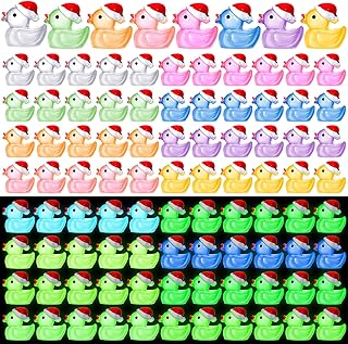 96 Pcs Christmas Mini Resin Ducks Luminous Tiny Ducks Christmas Hat Duck Small Glow in The Dark Figures Micro Landscape Garden Aquarium Dollhouse Accessories for Xmas Birthday Ornaments