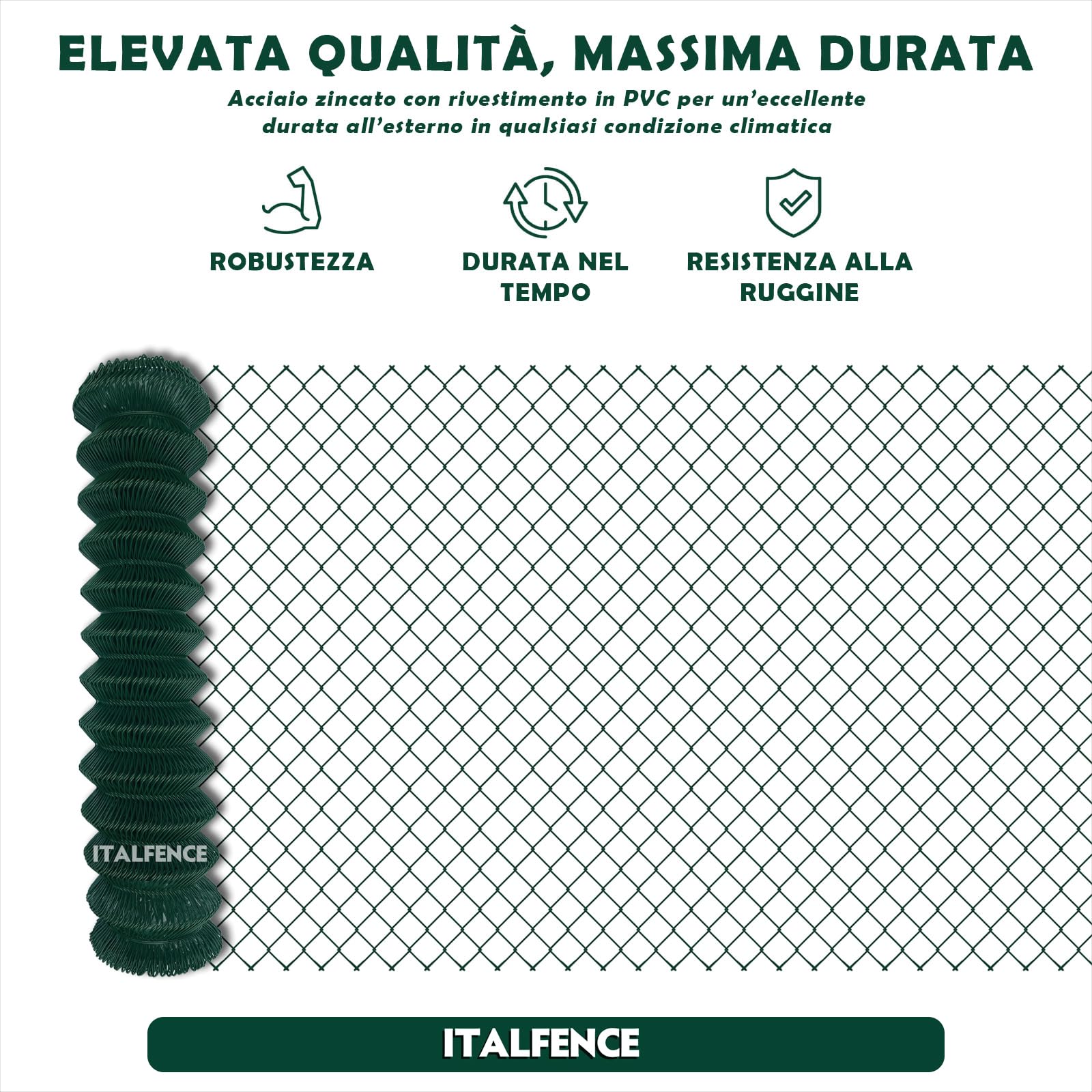 Rete metallica plastificata romboidale a maglia sciolta per recinzione, 25m (Tutte le altezze) [Ø2,70mm, 150cm]