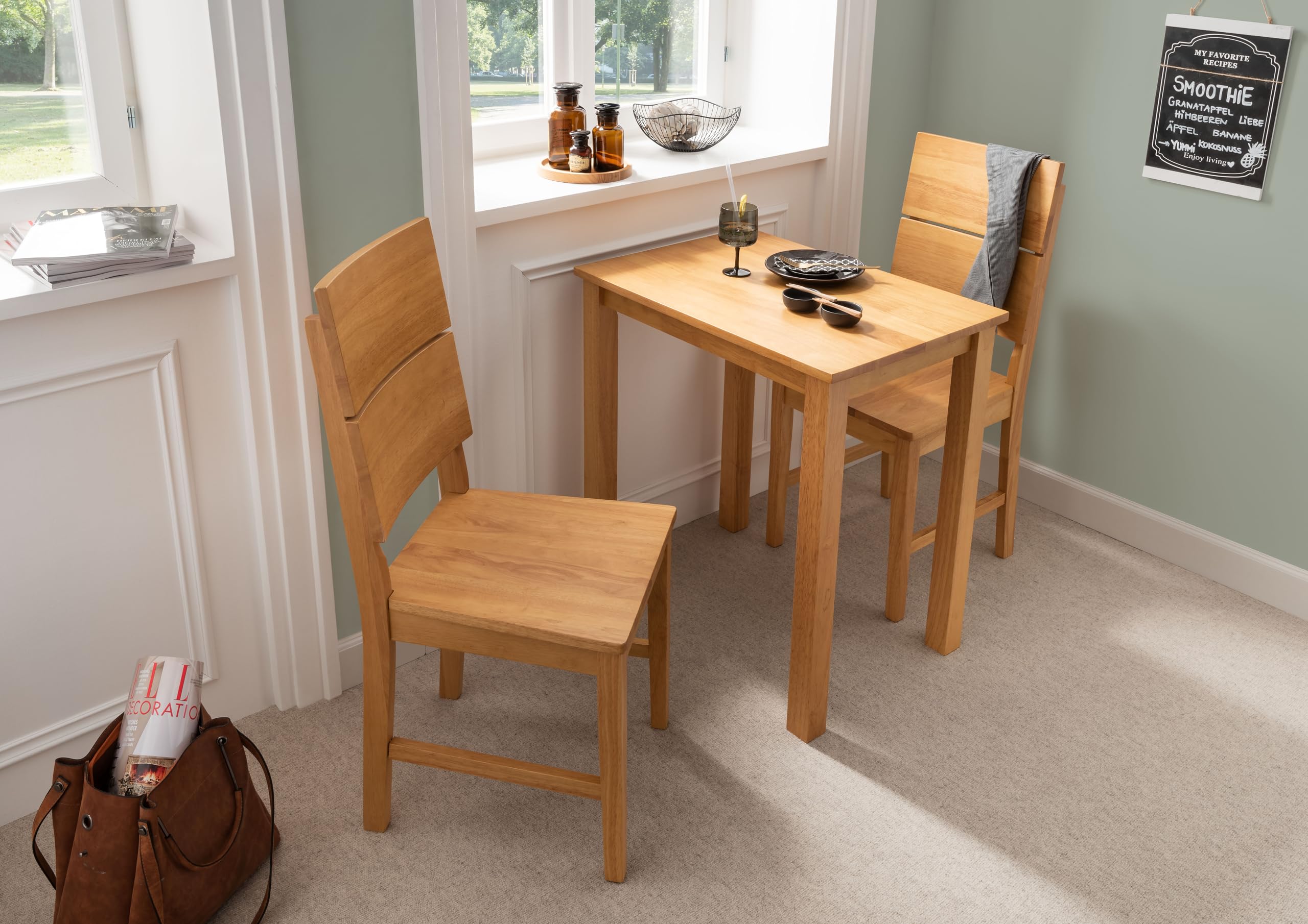Woodroom Kota 2er Stuhl-Set – Massivholz Hevea, Eiche lackiert & pflegeleicht, Moderne Küchen- & Esszimmerstühle im schlichten Design