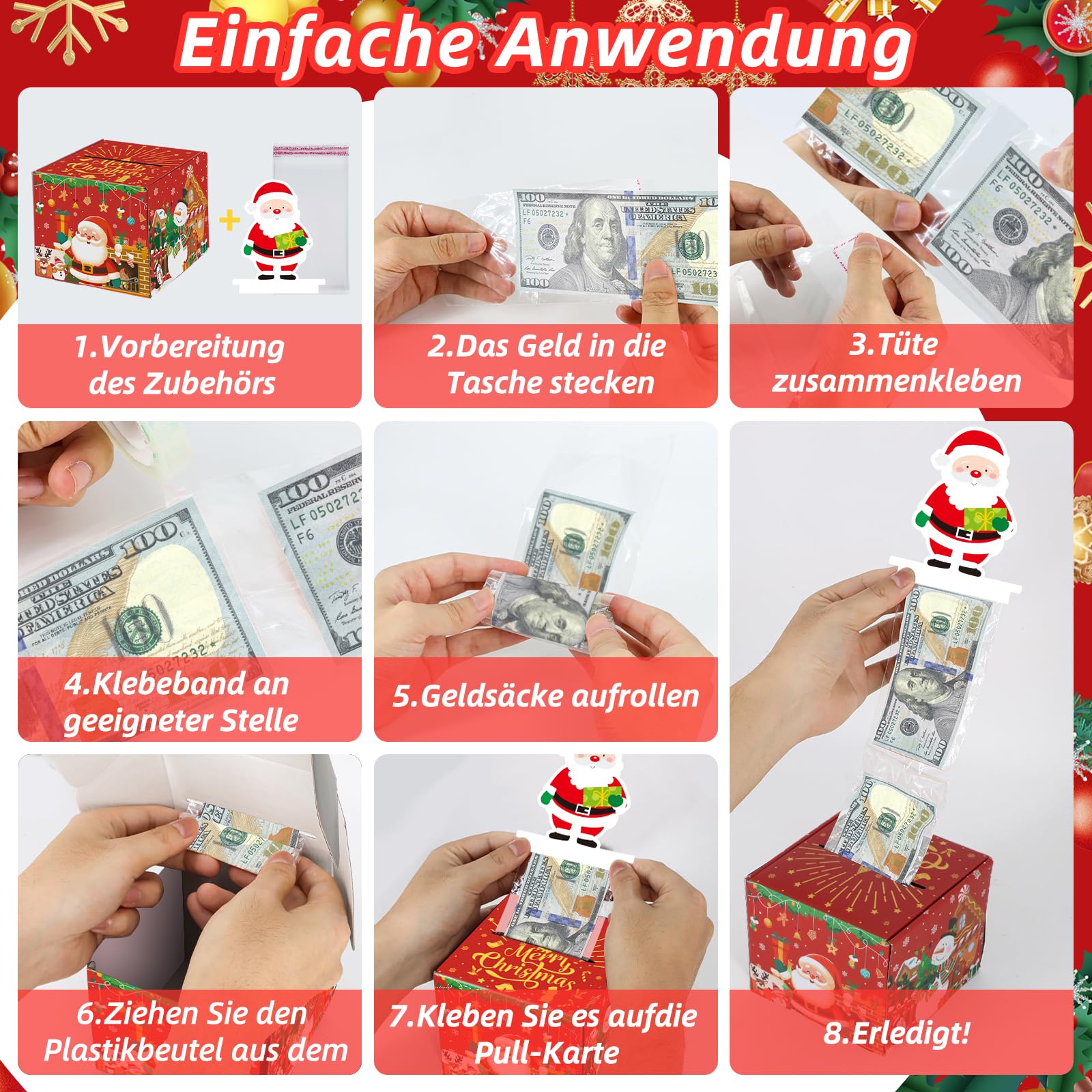 DECORAZIONE TORTA CONTANTI pull scatole regalo carta sorpresa cassetta dei soldi contanti clip