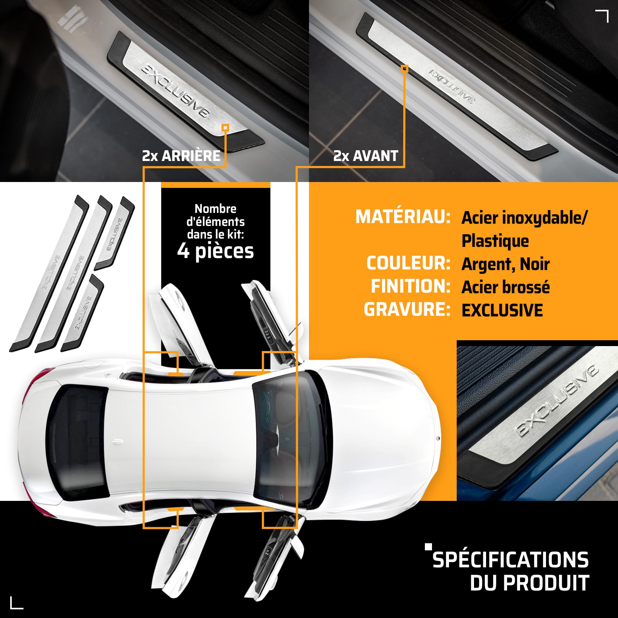 CHROMEMASTER - Compatible avec VW Tiguan I 2007-2011 | Protection de Seuil de Porte de Voiture | Bandes pour Seuils de Voiture | Protégez les Seuils de Portes de Votre Voiture Contre les Dommages
