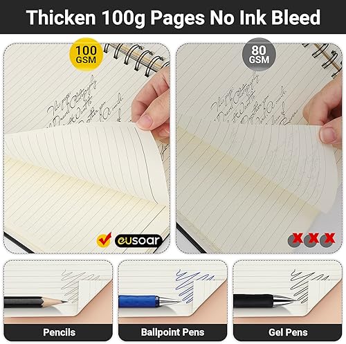 Miniatura 5 de EUSOAR Cuaderno de 5 materias con rayas universitarias, 1 paquete A4 de 11 x 8-12 pulgadas, papel de línea de 100 GSM, 120 hojas240 páginas,