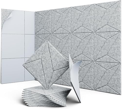Paquete de 12 paneles acústicos de 12 x 12 x 0.4 pulgadas para absorción de sonido de pared, paneles de sonido cuadrados autoadhesivos de rayas P,