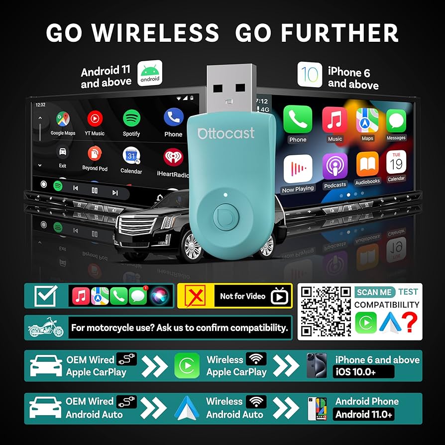 OTTOCAST Mini 2025 Wireless CarPlay & Android Auto 2-in-1 Adapter