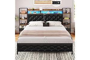 Dictac Queen Led Bed Frame | Upholstered Platform Bed Frame with Headboard...