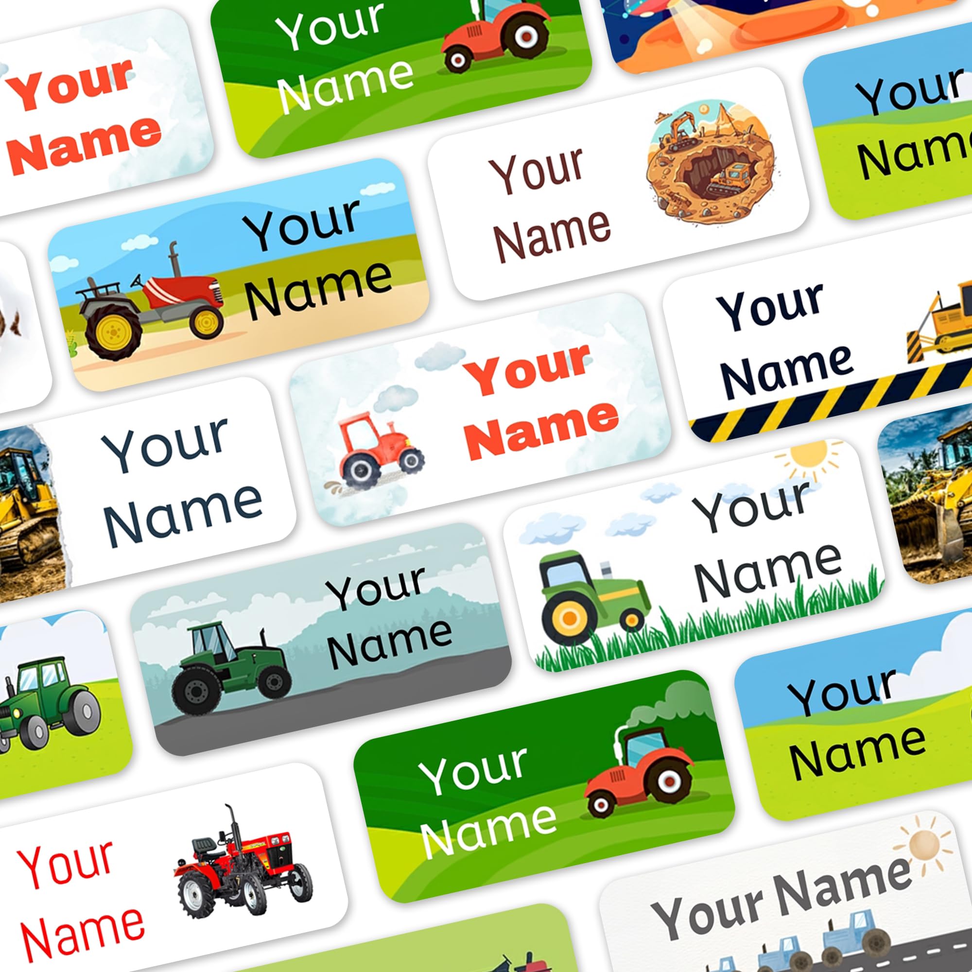 Tractor Stick On Name Labels, Stick on Clothes Labels, Waterproof Washable for Clothes, Personalised School Uniform Stickers, Equipment, Stationery. Nursery, School, Day Care, Hospital (60)