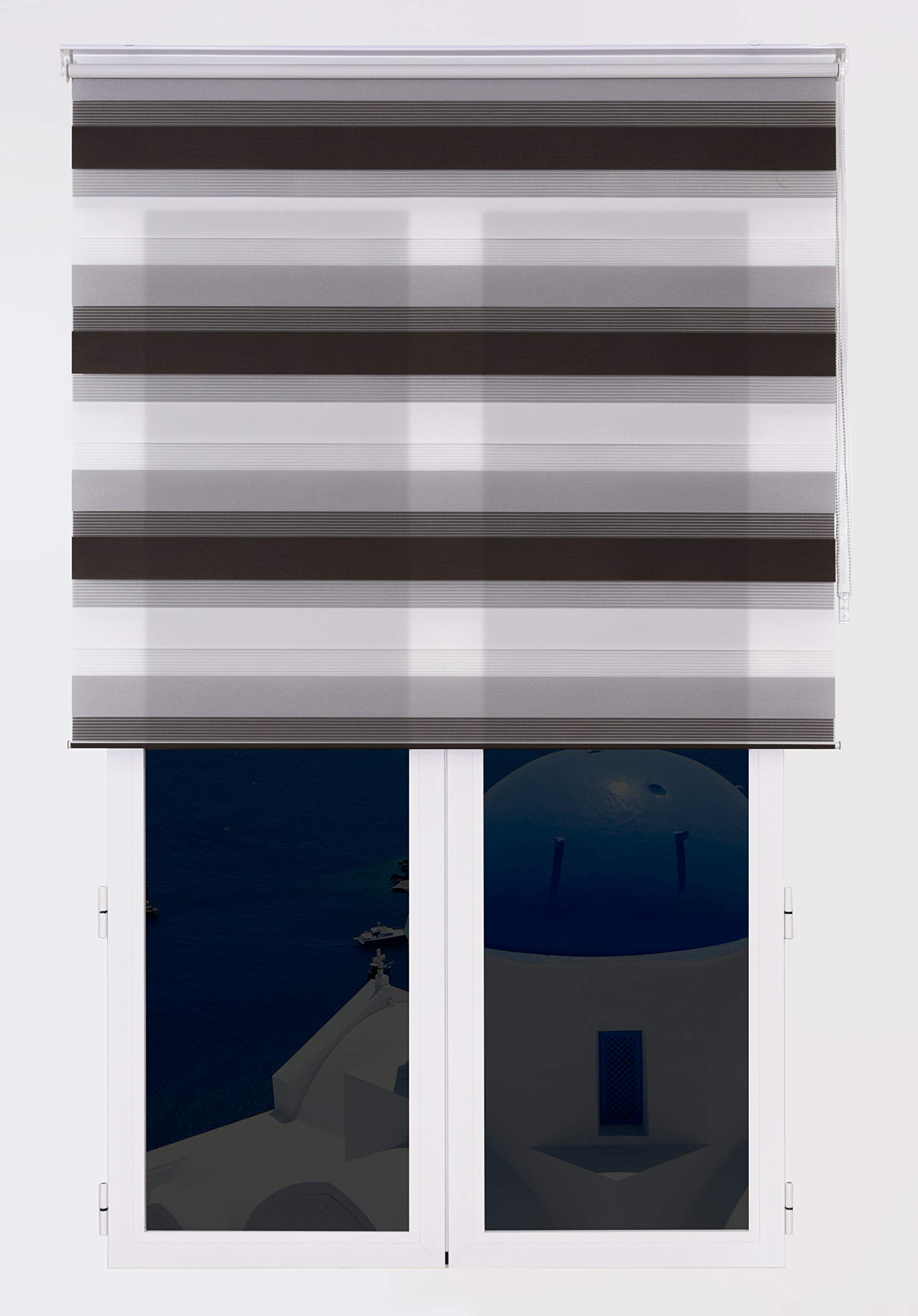 Estor Enrollable Noche Y Día Estoralis – Doble Tejido Marrón/Beige – Tamaño 105x180 Cm (Tela 102x175 Cm) – Fácil Instalación Para Ventanas Y Puertas