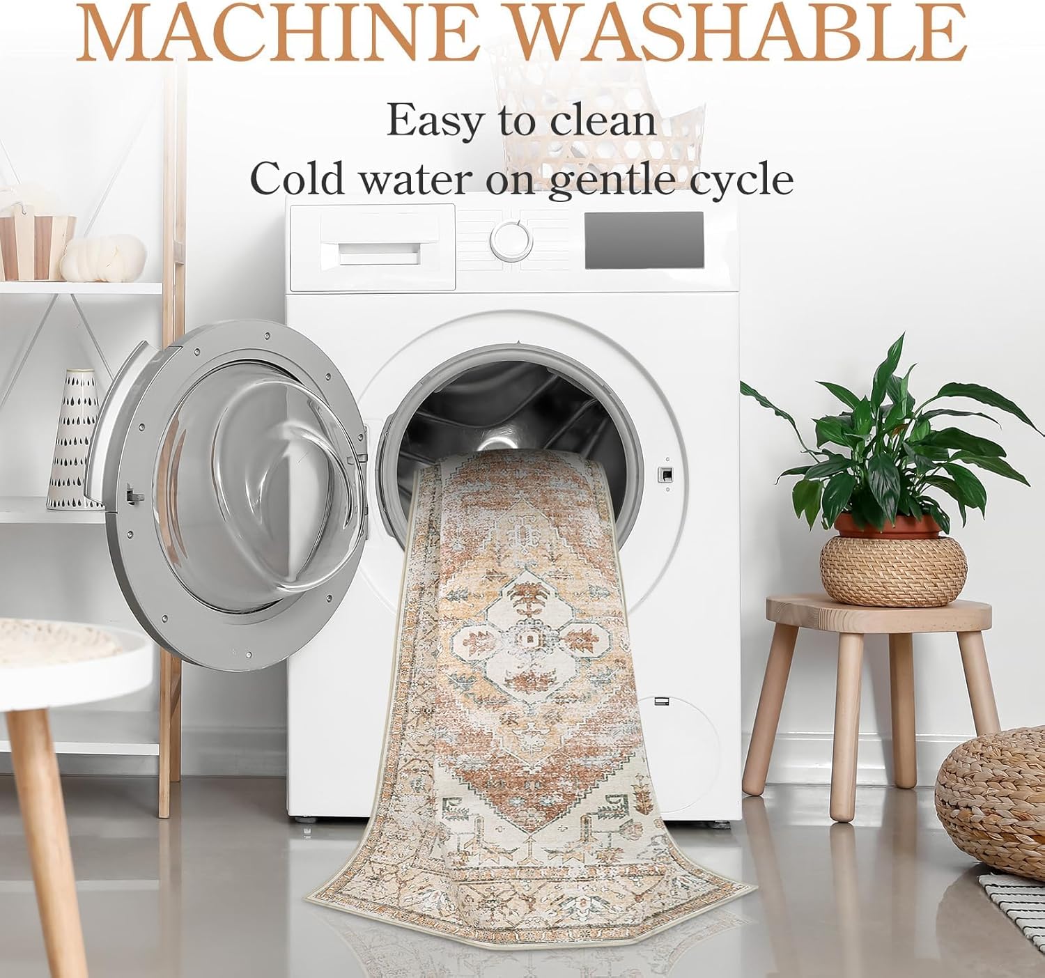 Lahome Boho Washable Runner Rug - 2x6 Hallway Rug Kitchen Runner Non-Slip Throw Thin Bedroom Rugs Laundry Room Oriental Distressed Print Carpet for Entrance Bathroom Living Room Adelyn