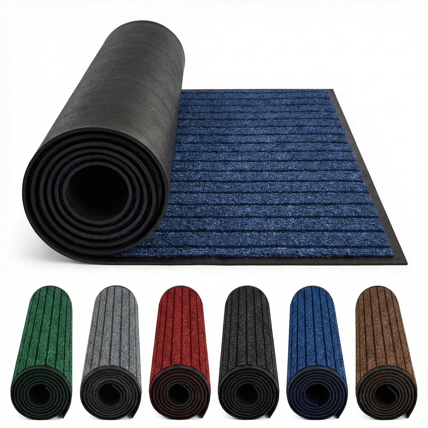 Non-Slip Washable Door Mat - Indoor Kitchen Rug for Front Entrance, Heavy Duty Rubber - Blue, 40 x 60 cm