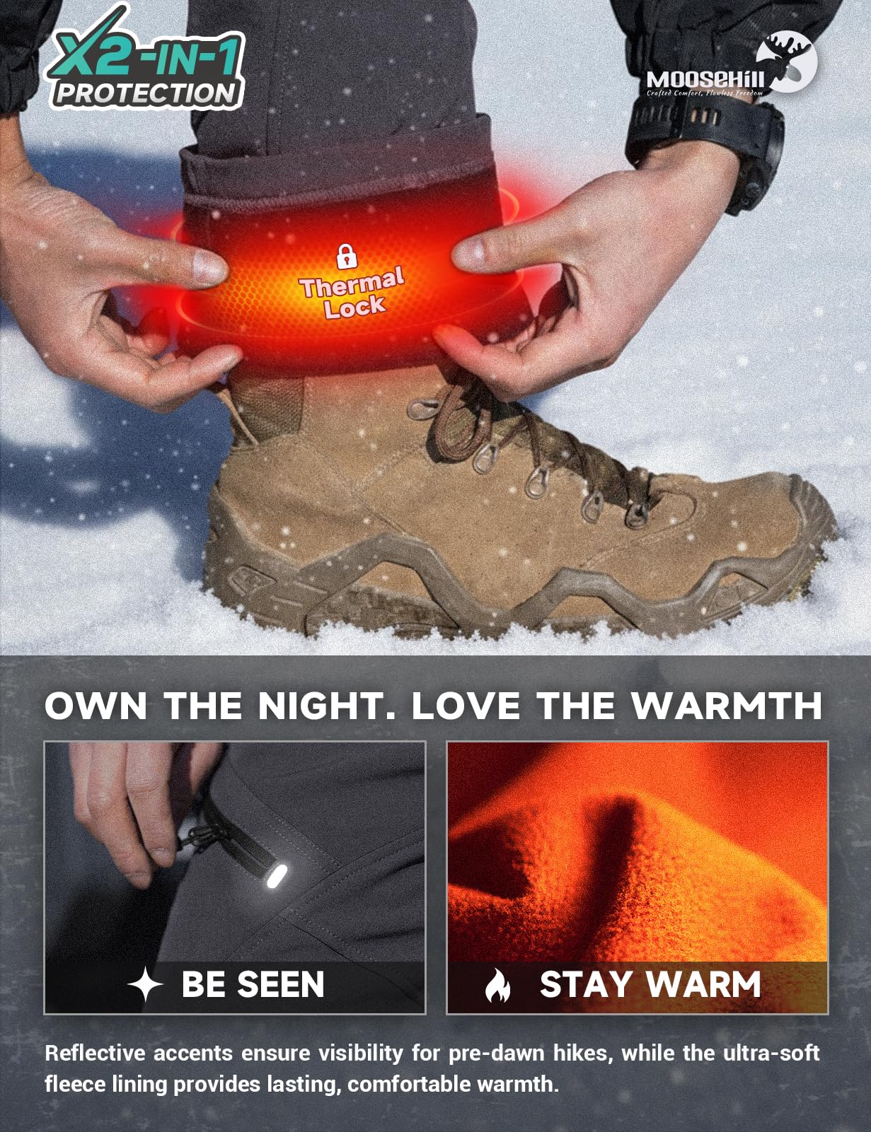 Moosehill Skihose Herren Thermohose Gefüttert: Wasserdicht | Winddicht, Warm, Softshellhose, Wanderhose, Snowboardhose, Winterhose Herren mit 5 RV-Taschen zum Klettern und Wandern