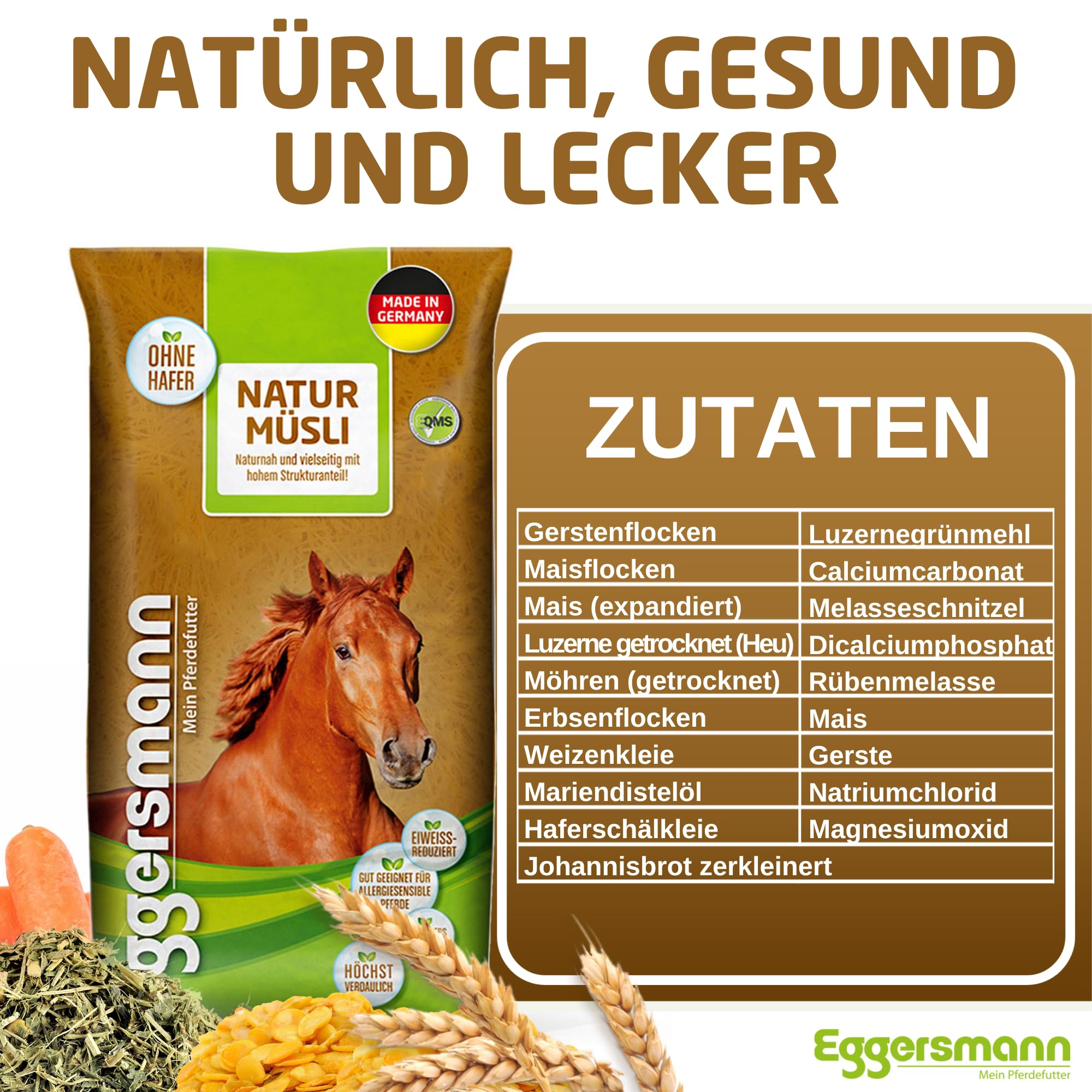Eggersmann Natur Muesli 20 kg – Mangime per Cavalli Naturale Senza additivi Artificiali per Cavalli sensibili alle allergie – Mangime Naturale Cavalli