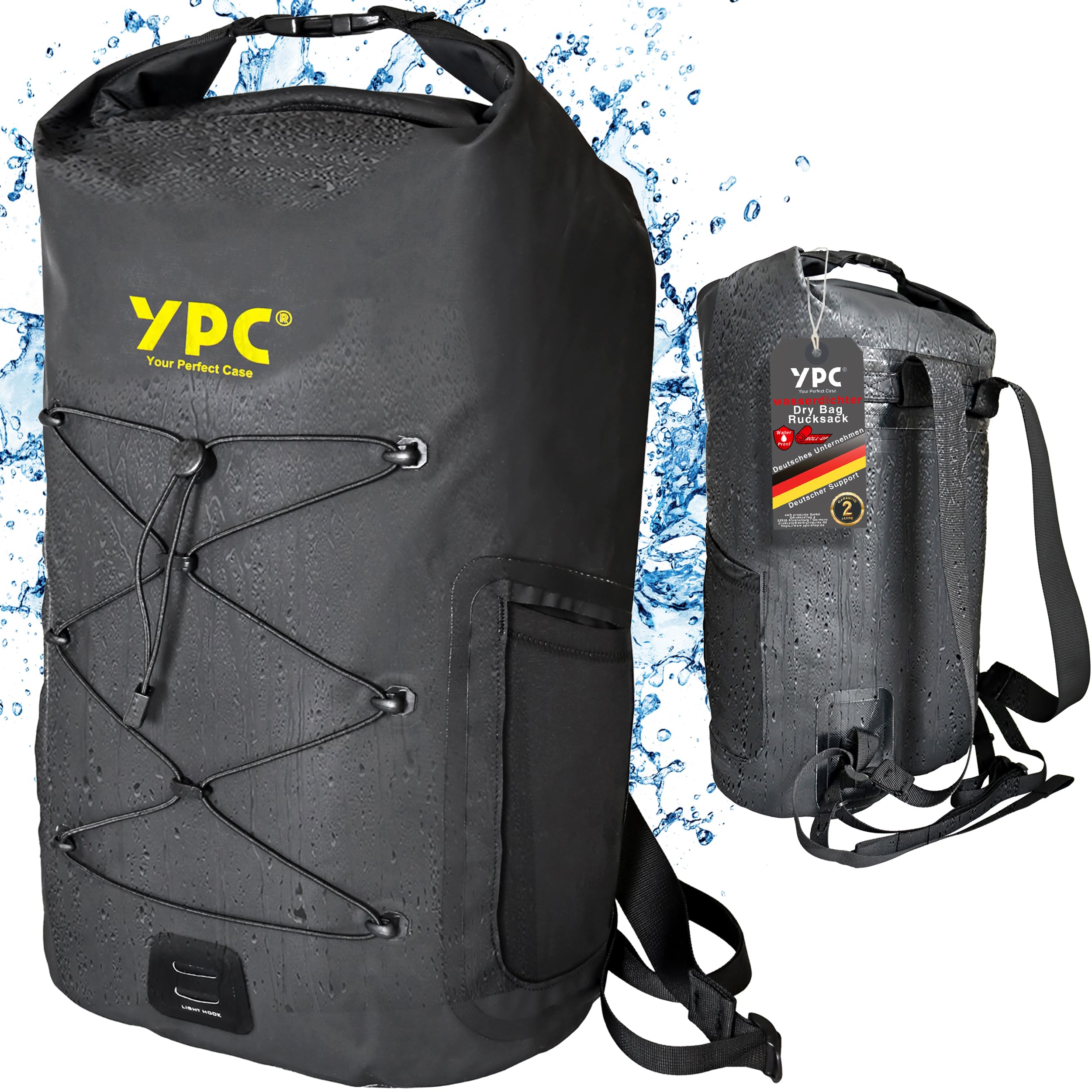 YPC Wayfarer plecak outdoorowy – plecak turystyczny z RollTop, plecak trekkingowy, wodoszczelny plecak rowerowy, plecak kempingowy z szelkami i uchwytem do noszenia, XL, czarny – 25 litrów