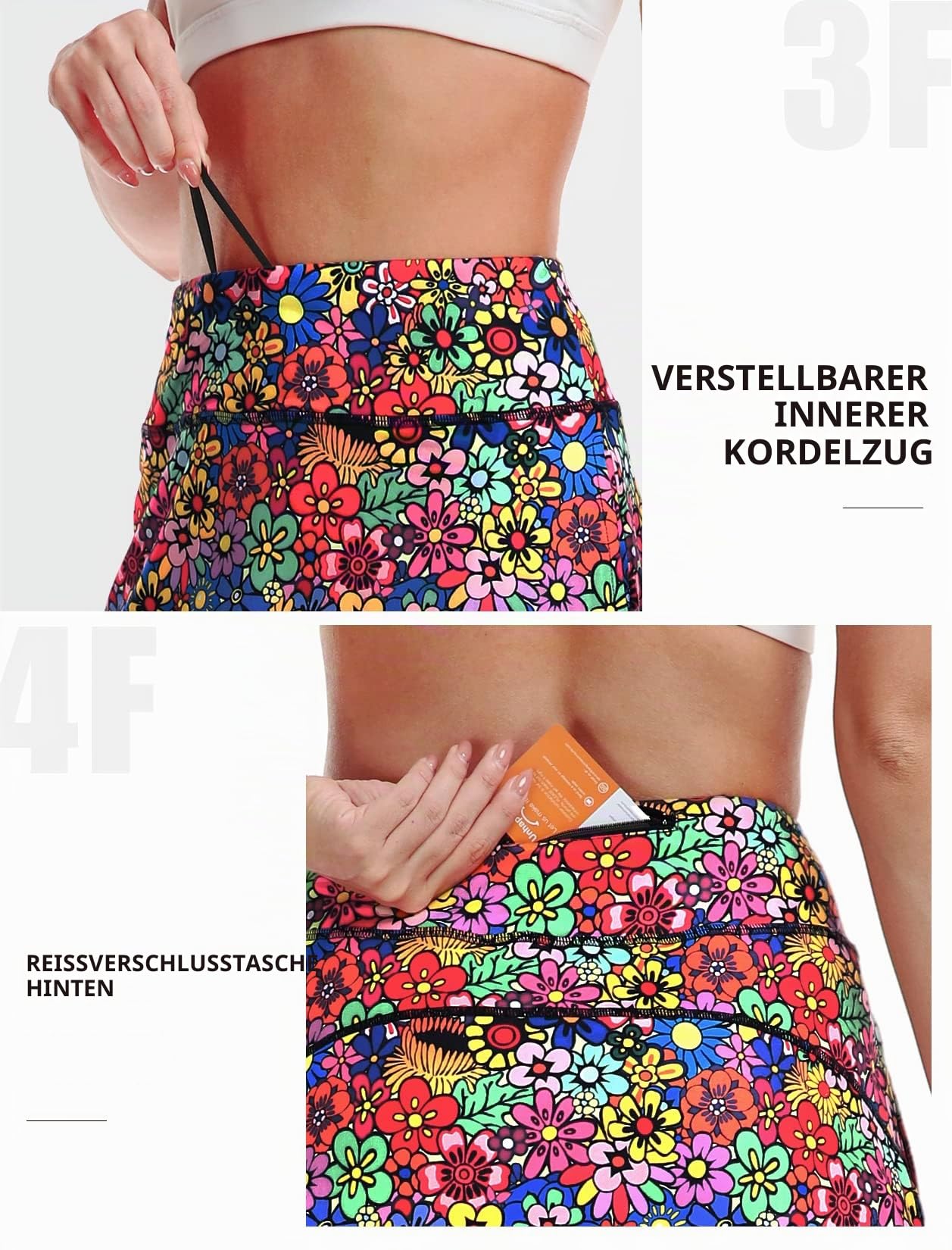 KORALHY Knielange Skorts für Damen, hohe Taille, Tennisrock mit Reißverschlusstasche, 50,8 cm
