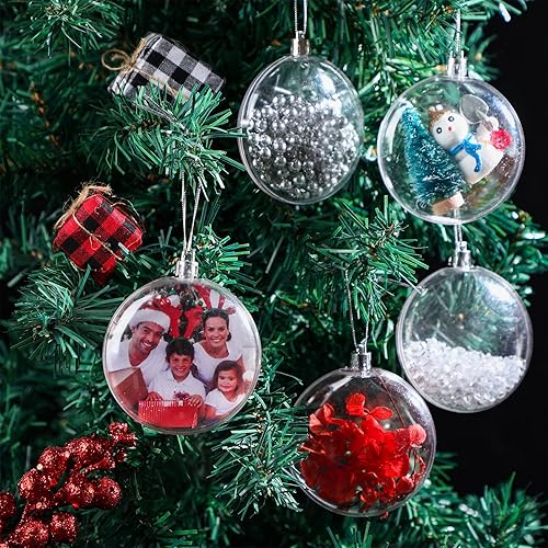 Miniatura 9 de Esferas transparentes de adorno de 3.15 pulgadas, adornos de Navidad de plástico transparente, disco plano, adornos ovalados para colgar, adornos