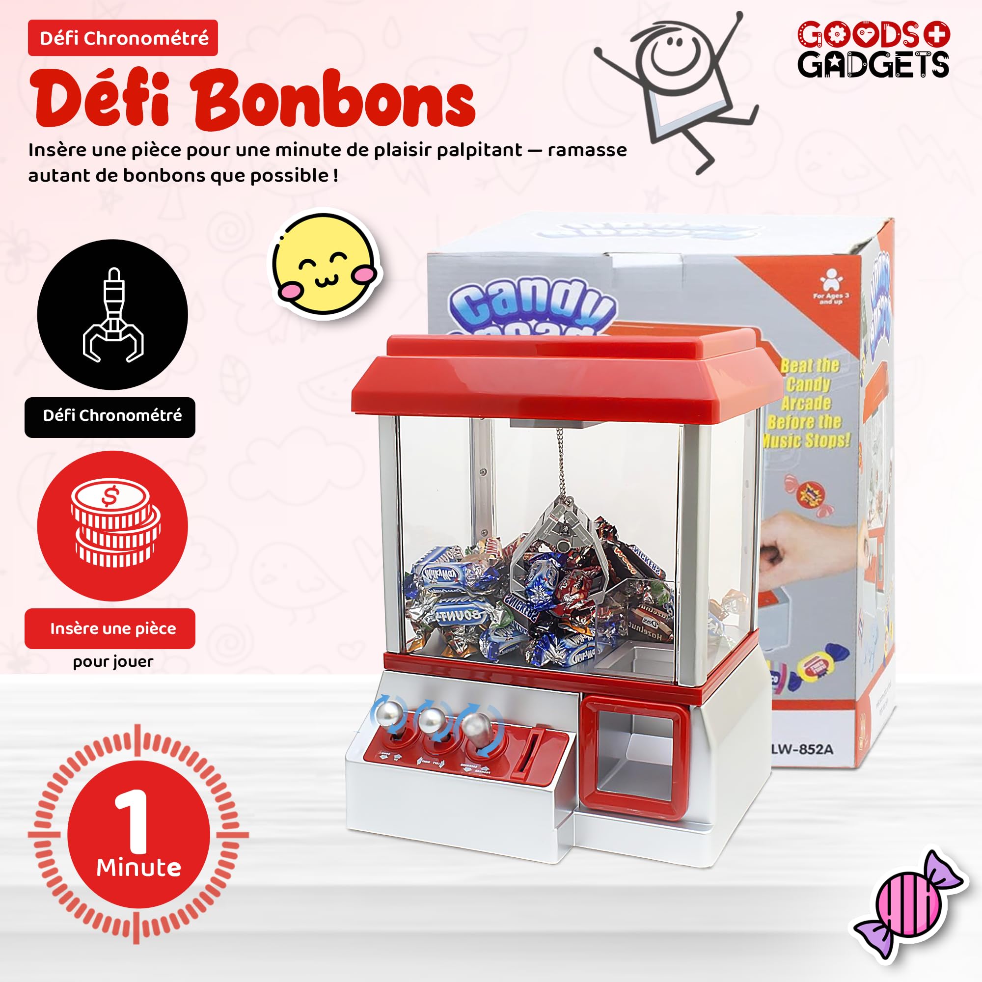 GOODS+GADGETS Candy Grabber Machine à Bonbons Rouge