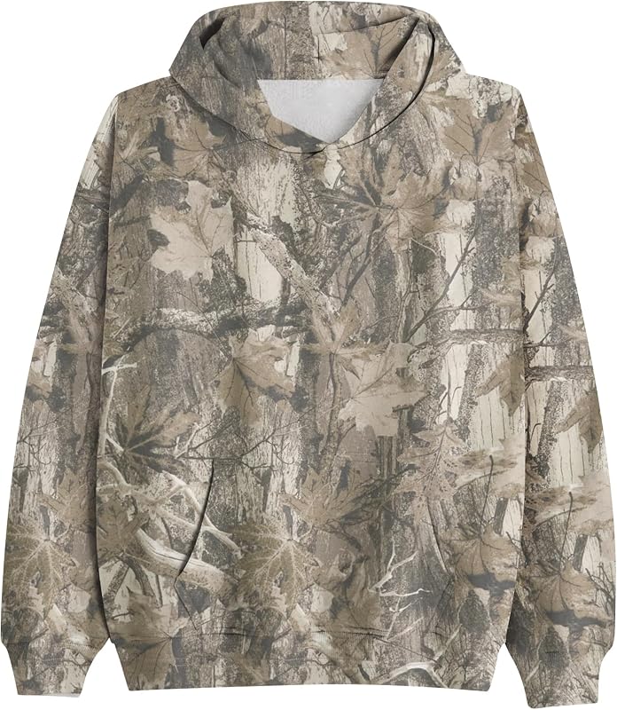 MSBESYOR Camo Hoodie for Men Women Oversized Fleece Maple Leaf Hooded Sweatshirt Graphic Print Pullover Hoodies with Pocket