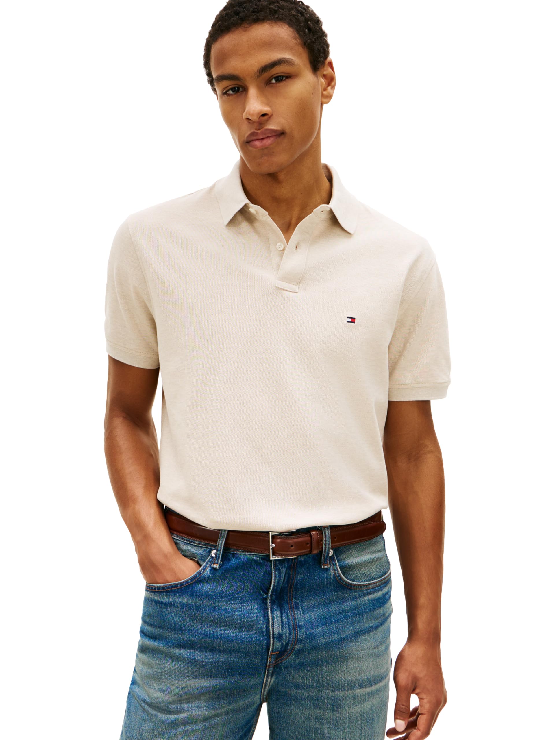 Tommy Hilfiger Men's Short Sleeve Polo Shirts in Classic Fit with Stretch and Organic Pique Cotton