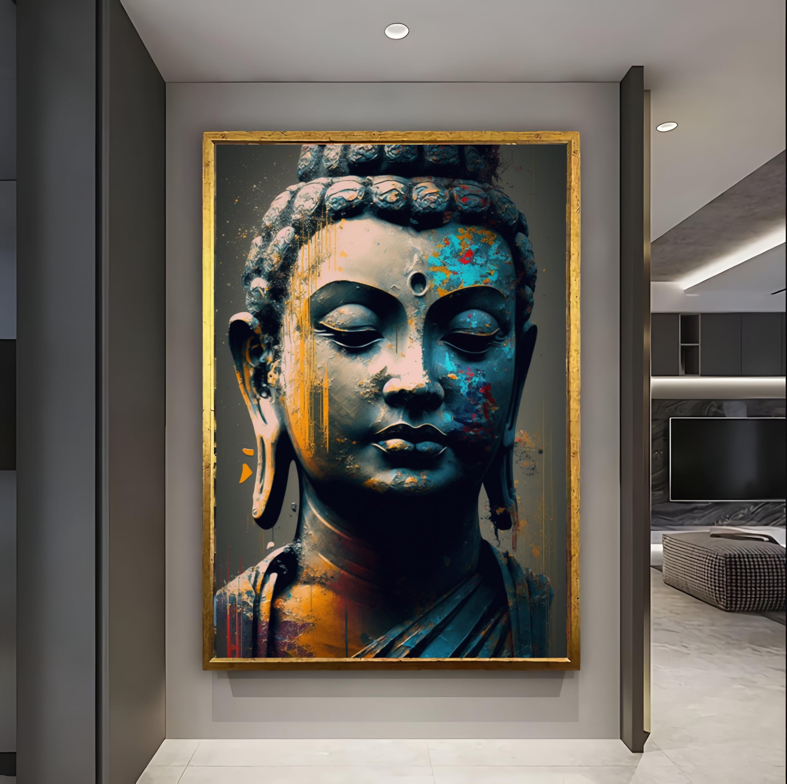 TONGYINLI Abstract Buddha portrait Print Wall Art, Buddha Canvas Painting, Meditation Posters Print, Modern Art Pictures(80x120cm/Frameless)