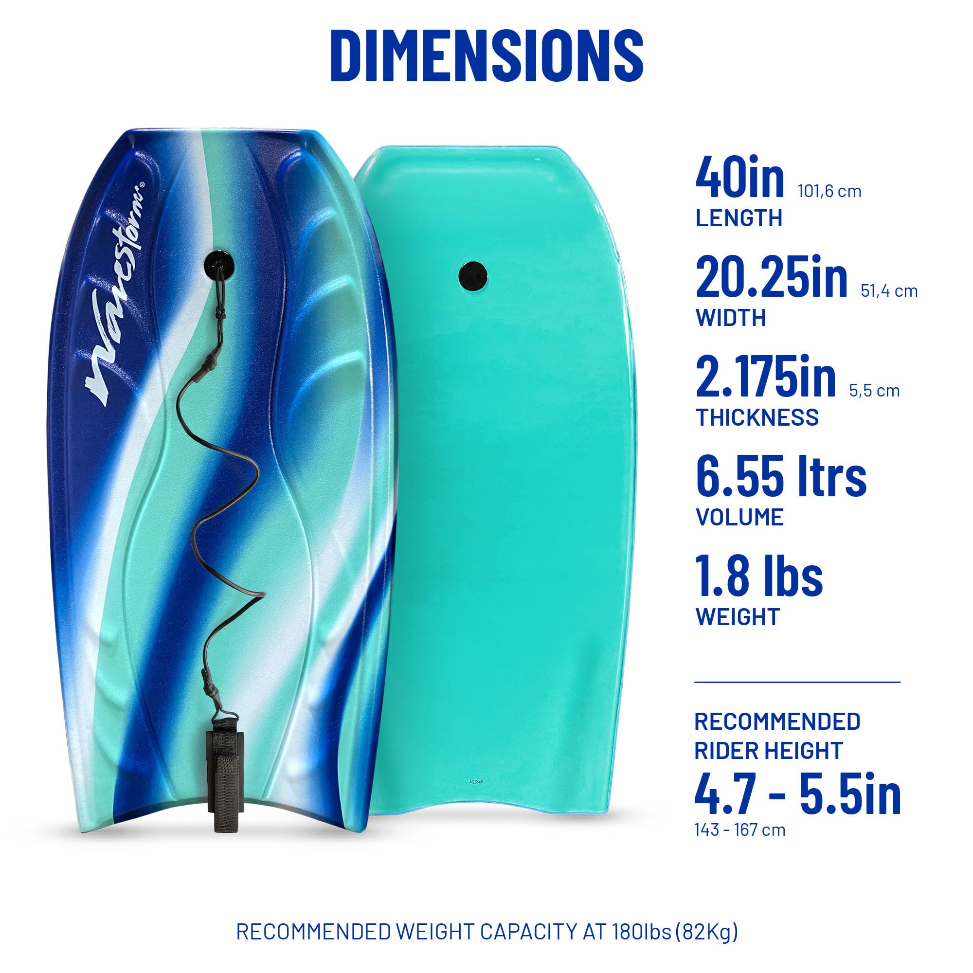 Wavestorm Bodyboard de Espuma de 40 Pulgadas | Bodyboards recreativos para Principiantes en Todos los Niveles de Surf | Cubierta contorneada y Fondo de Canal | para Lake Pool Beach