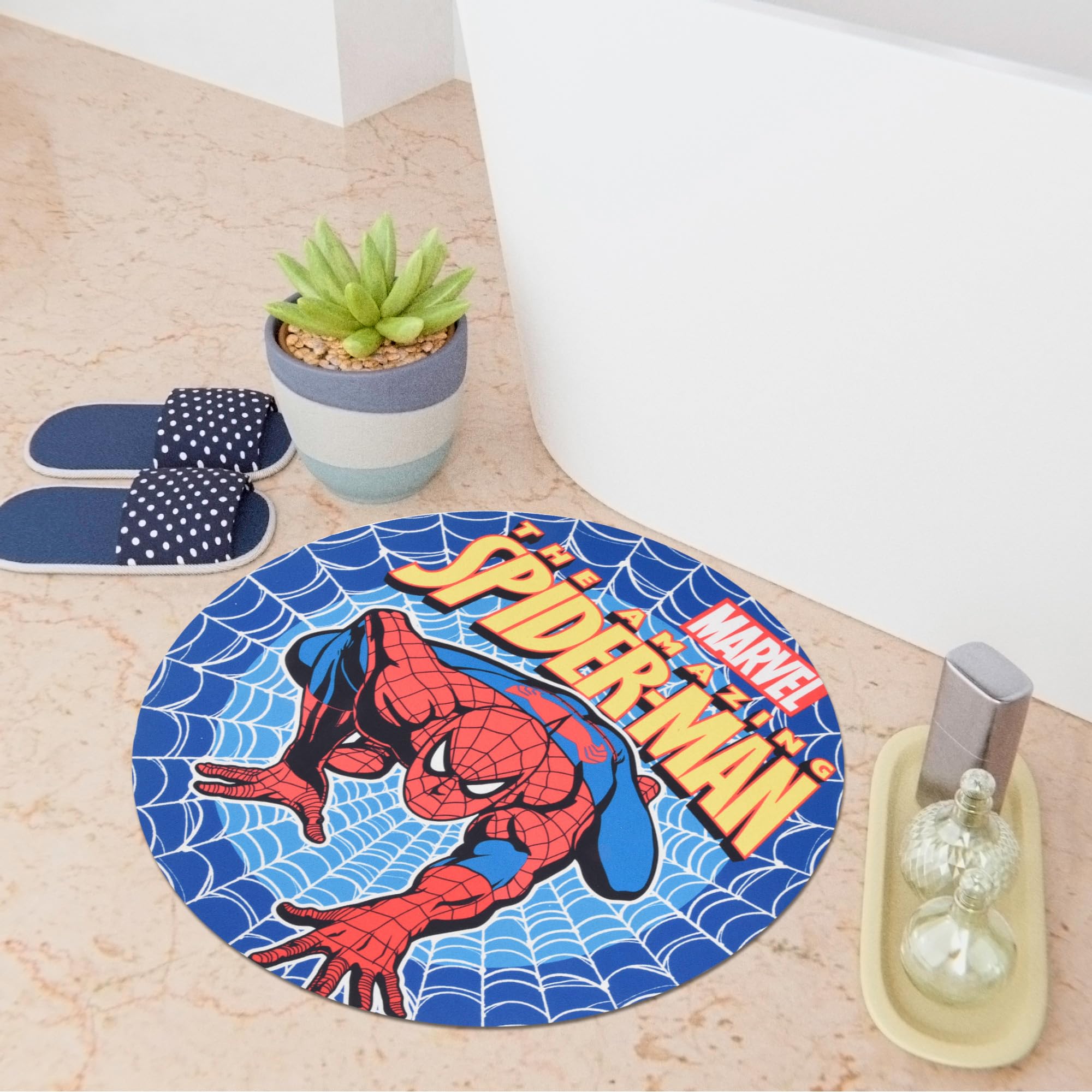 Kuber Industries Round Marvel Spiderman Bathmat | Anti Skid Door Mat | Super Absorbent Bath Mat | Rubber Floor Mat for Home | Quick-Drying Non-Slip Floor Mat | HY026 | Blue-image-34