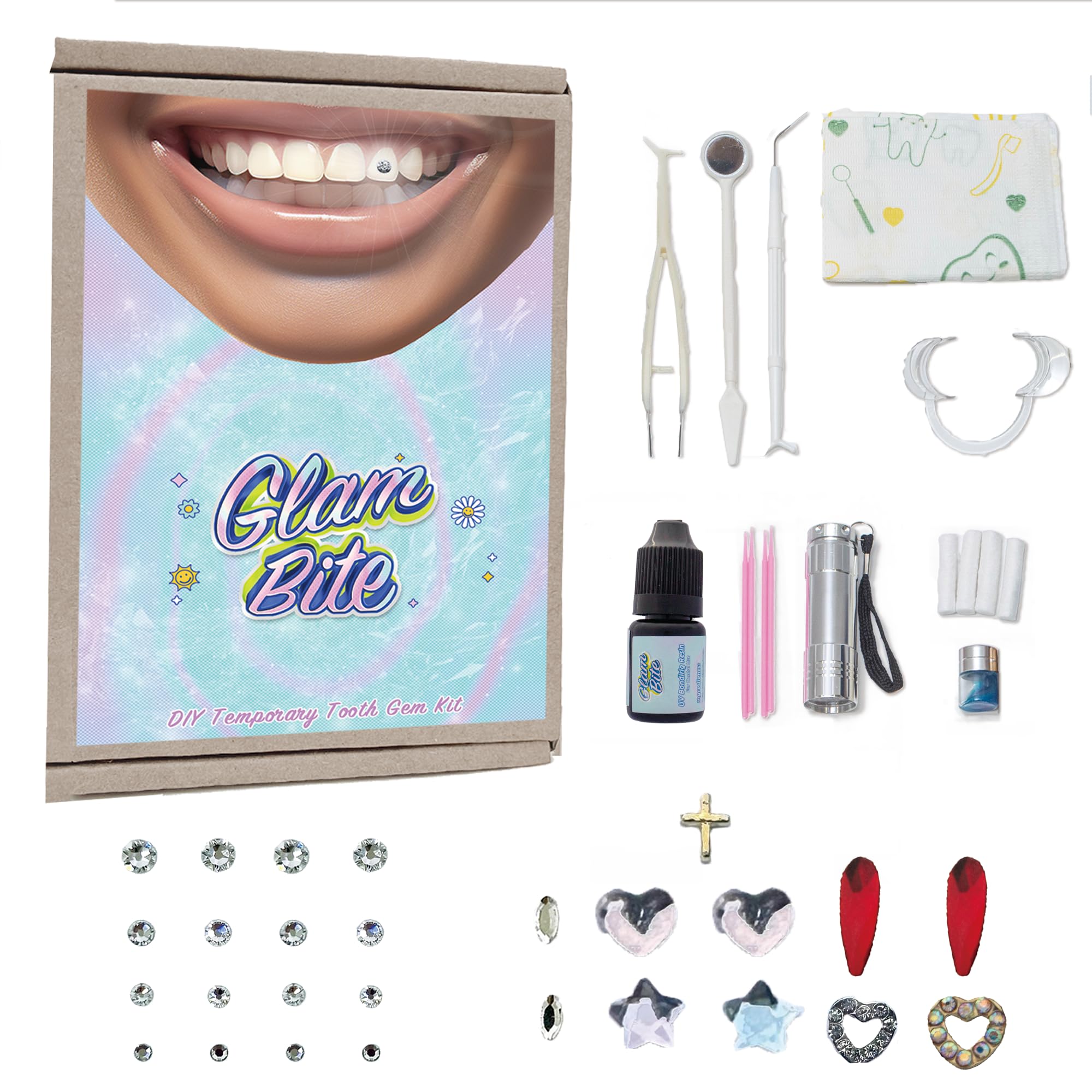 Glam Bite DIY Tooth Gems Kit Teeth Gem with 50+ Crystals, Jewels on  Teeth, Diamond Teeth Aesthetics