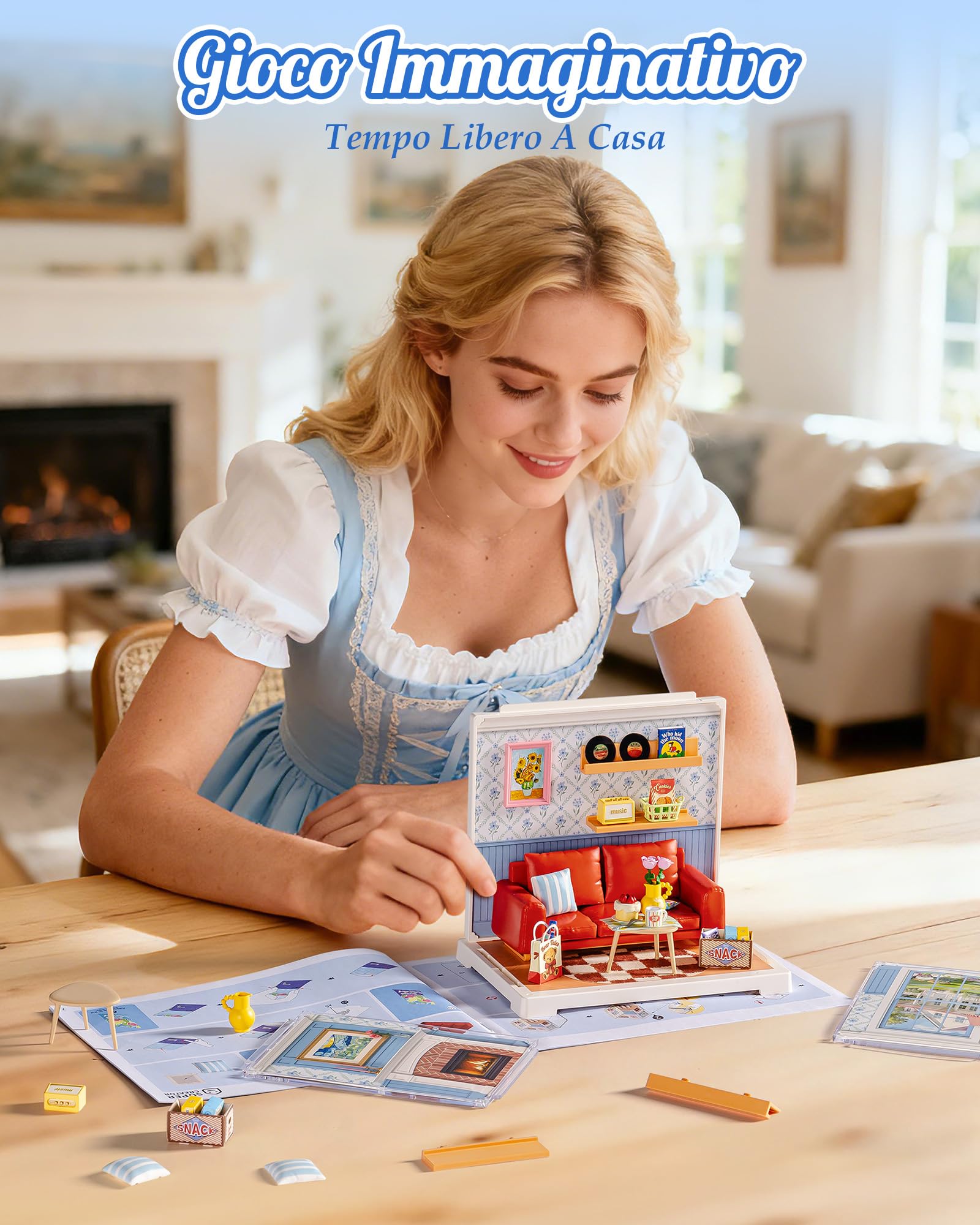 Rolife Super Creator DIY Casa in Miniatura Kit per Casa delle Bambole di Decorazione, Casa Piccola Natale Regalo di Compleanno, Kit Modellismo per Adulti (Country Blue Lounge)