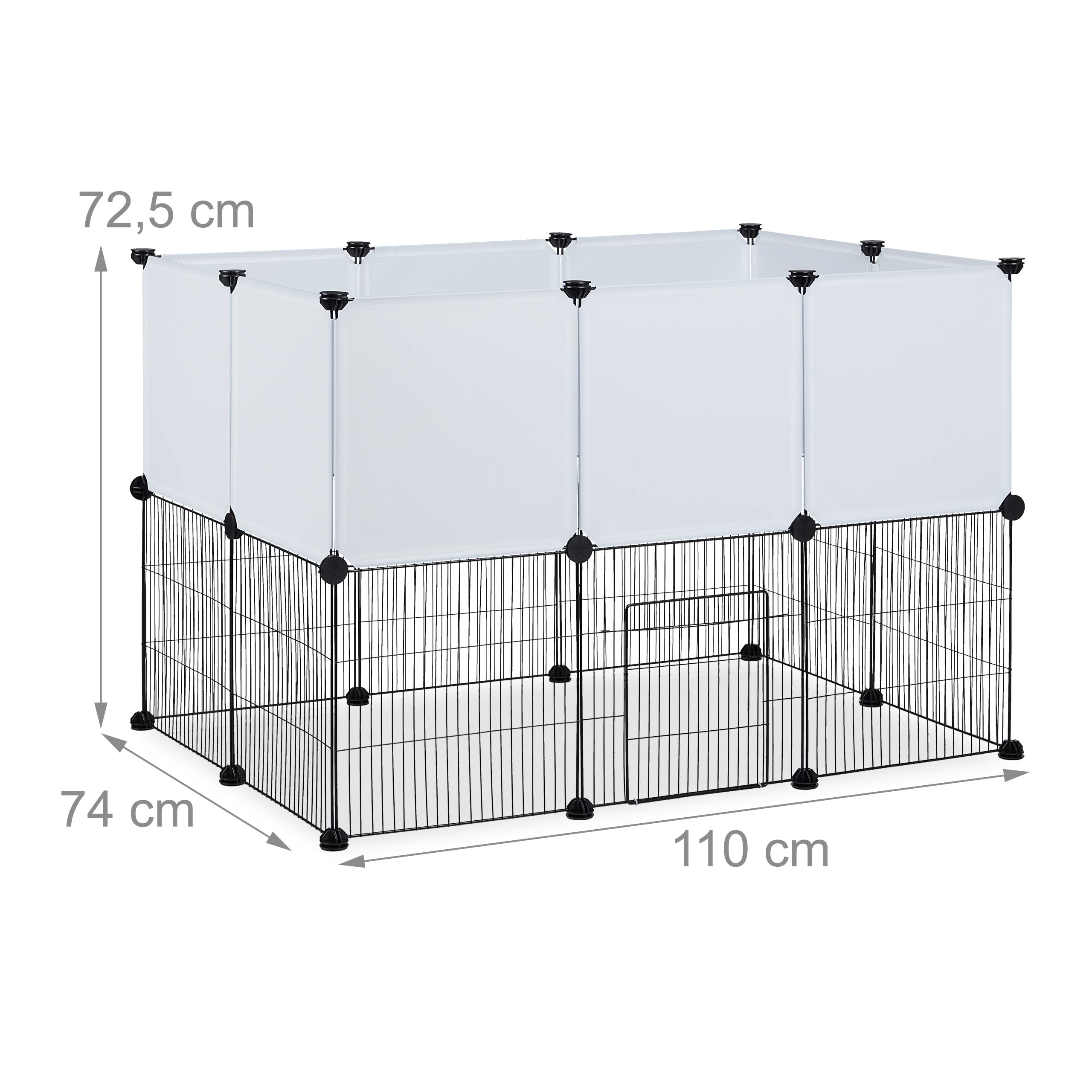 Relaxdays Cage extérieur Lapin, en Panneaux à Assembler, HLP 72,5 x 110 x 74 cm, pour Petits Animaux, Noir/Blanc