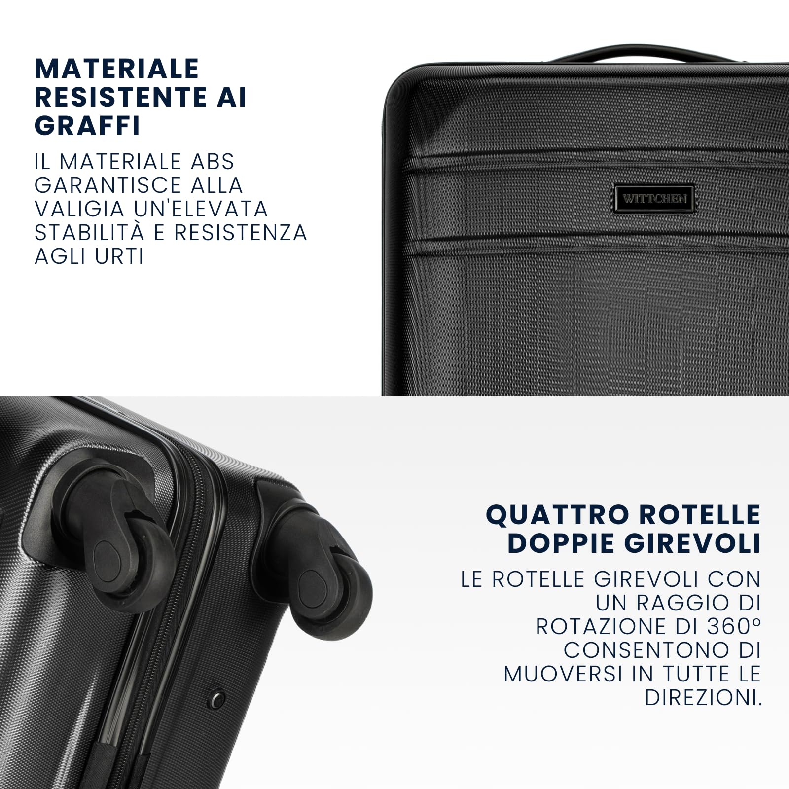WITTCHEN Valigia da viaggio Bagaglio a mano Valigia da cabina Valigia rigida in ABS con 4 ruote girevoli Serratura a combinazione Maniglia telescopica Globe Line Taglia S Nero Ryanair/ITA Airways