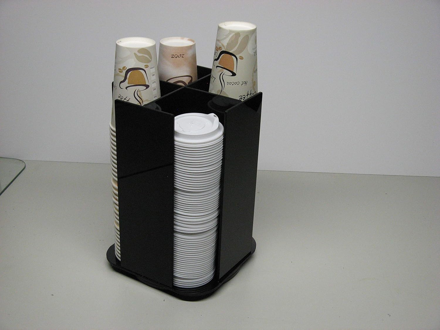 RCS Plastics Coffee Cup Dispenser Lid Holder Beverage Station Organizer Spinning Caddy Organize Your Counter with Style (1005LA)