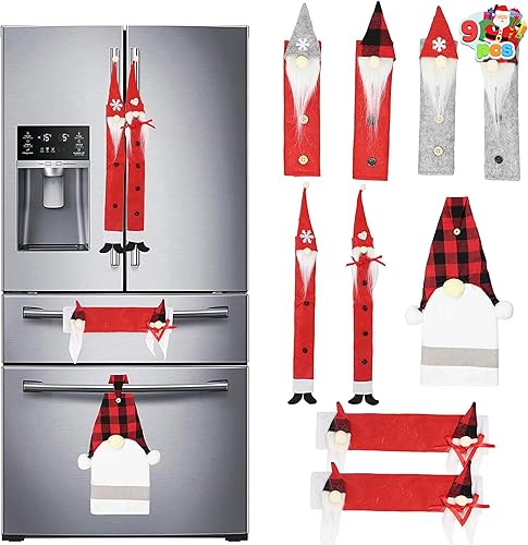 JOYIN Juego de 9 fundas de mango de gnomo navideño para refrigerador, fundas protectoras para electrodomésticos de cocina, microondas, horno,
