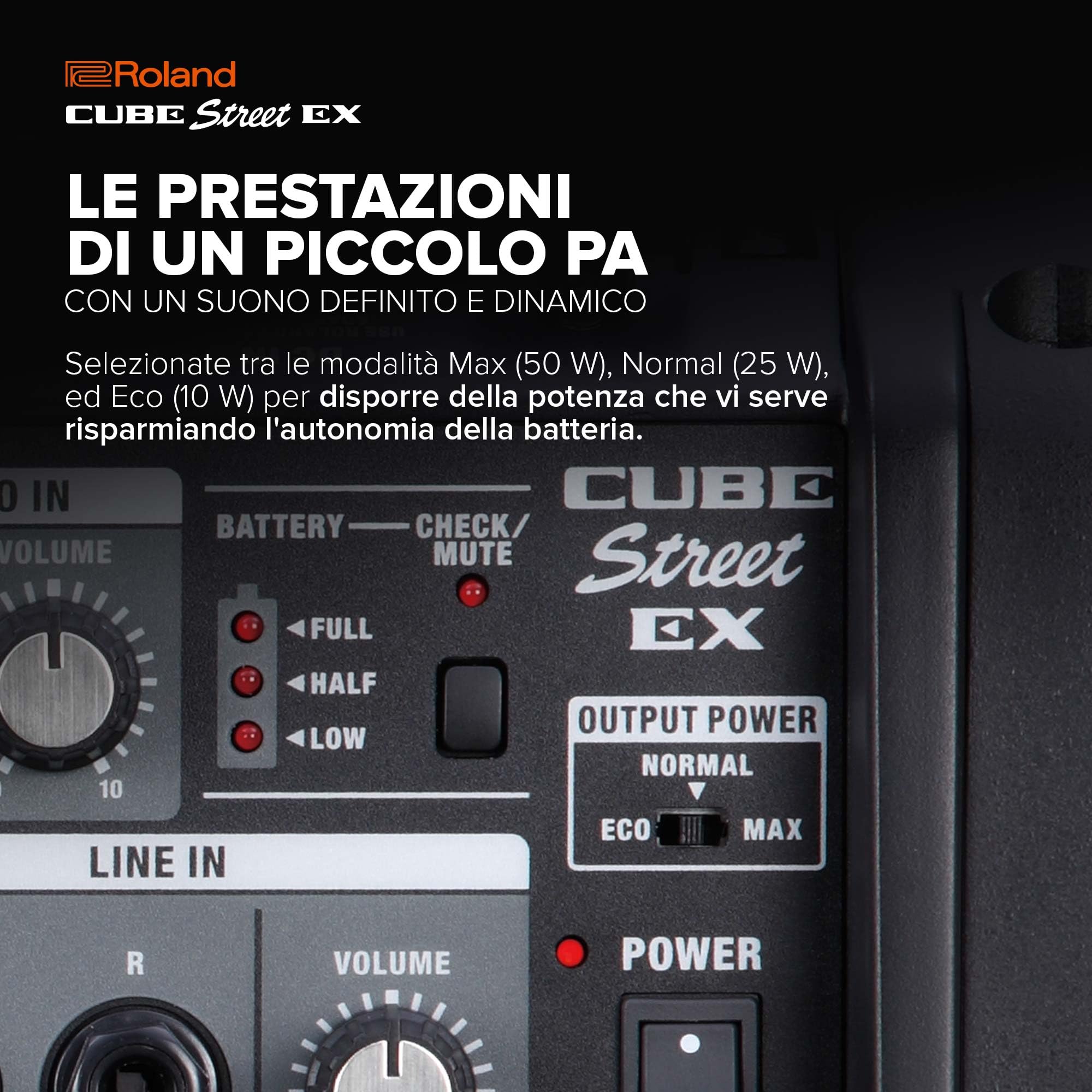 Roland CUBE Street EX | Amplificatore stereo da 50W alimentato a batteria | Suono definito e dinamico | Ideale per le performance all'aperto | Supporta microfoni, strumenti & dispositivi audio