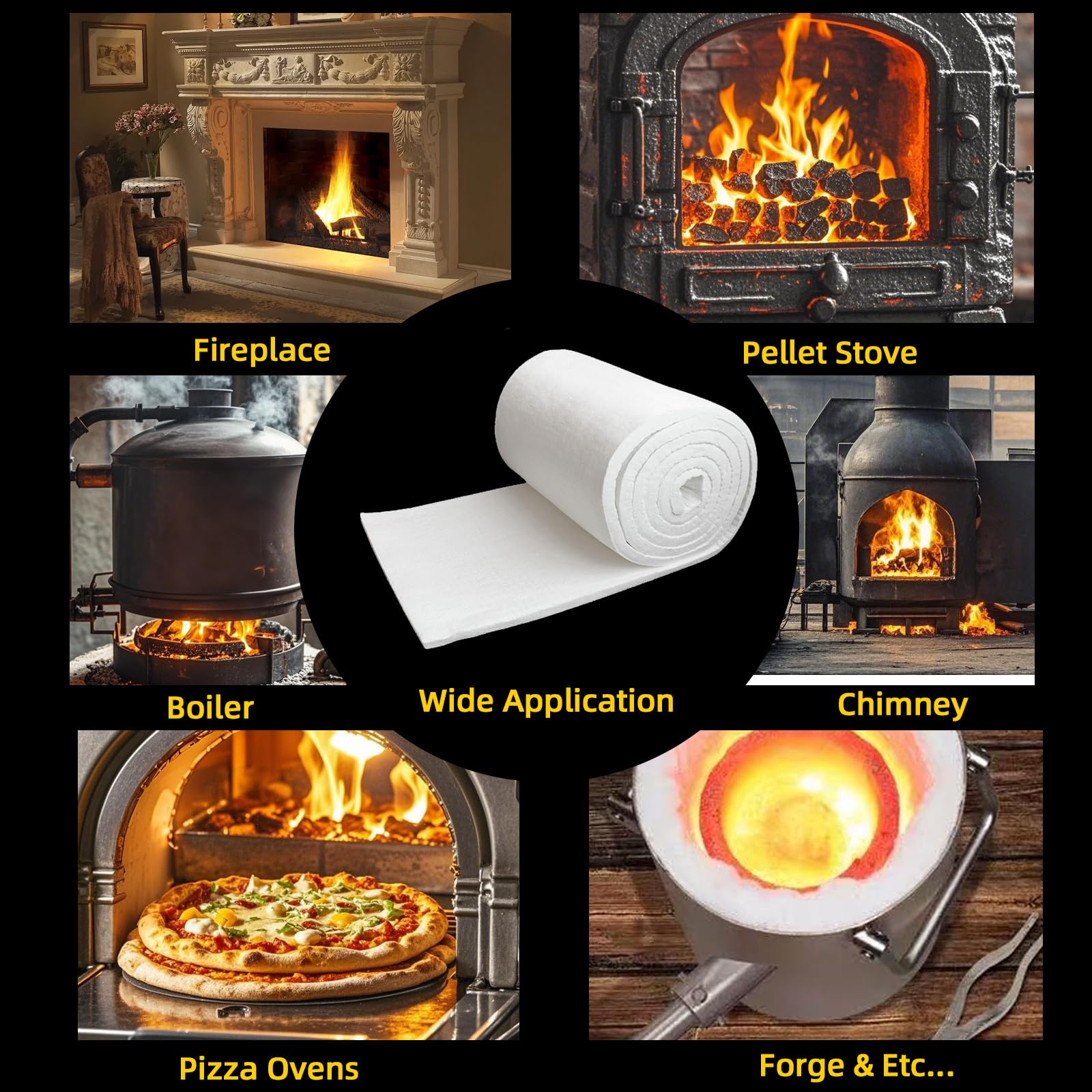 254 x 40,6 x 2,5 cm (spessa) coperta in fibra di ceramica ignifuga isolamento deflettore, resistenza alle alte temperature 1315,6 °C, utilizzata in stufe a legna, camini, varie stufe