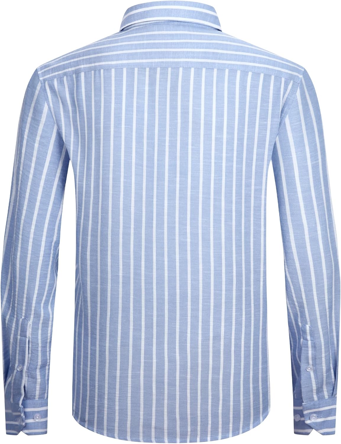 Damipow Mens Linen Cotton Striped Long Sleeve Dress Shirt Casual Button Down Shirt - Image 4