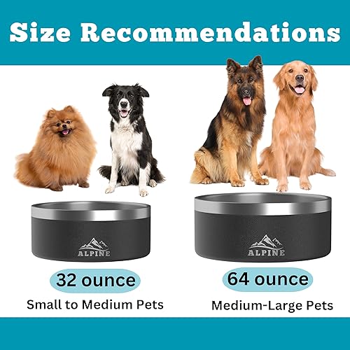 Miniatura 5 de ALPINE Juego de 2 cuencos de acero inoxidable para perros, antideslizantes, de metal para alimentos y agua, aislamiento de doble pared, a prueba de